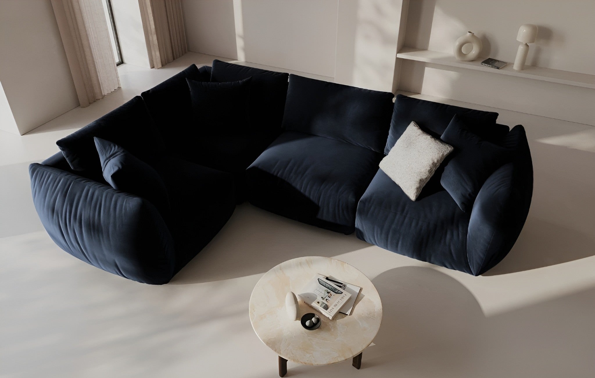 Sofa modułowa aksamitna CHRIS - element prawostronny granat królewski