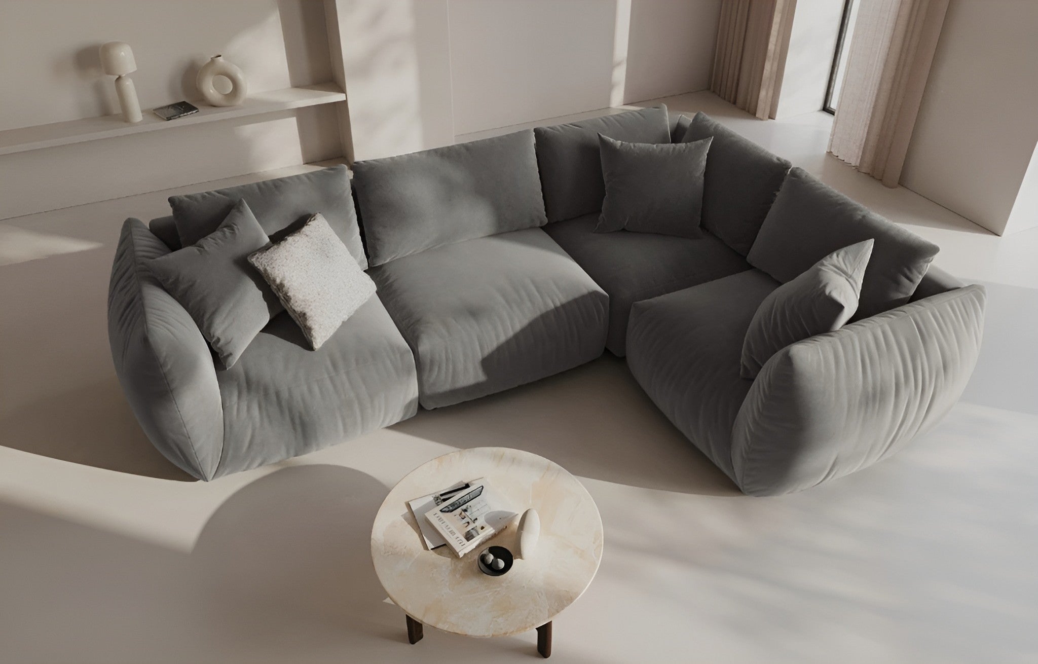 Velvet corner sofa for 4 people right-facing CHRIS dark gray