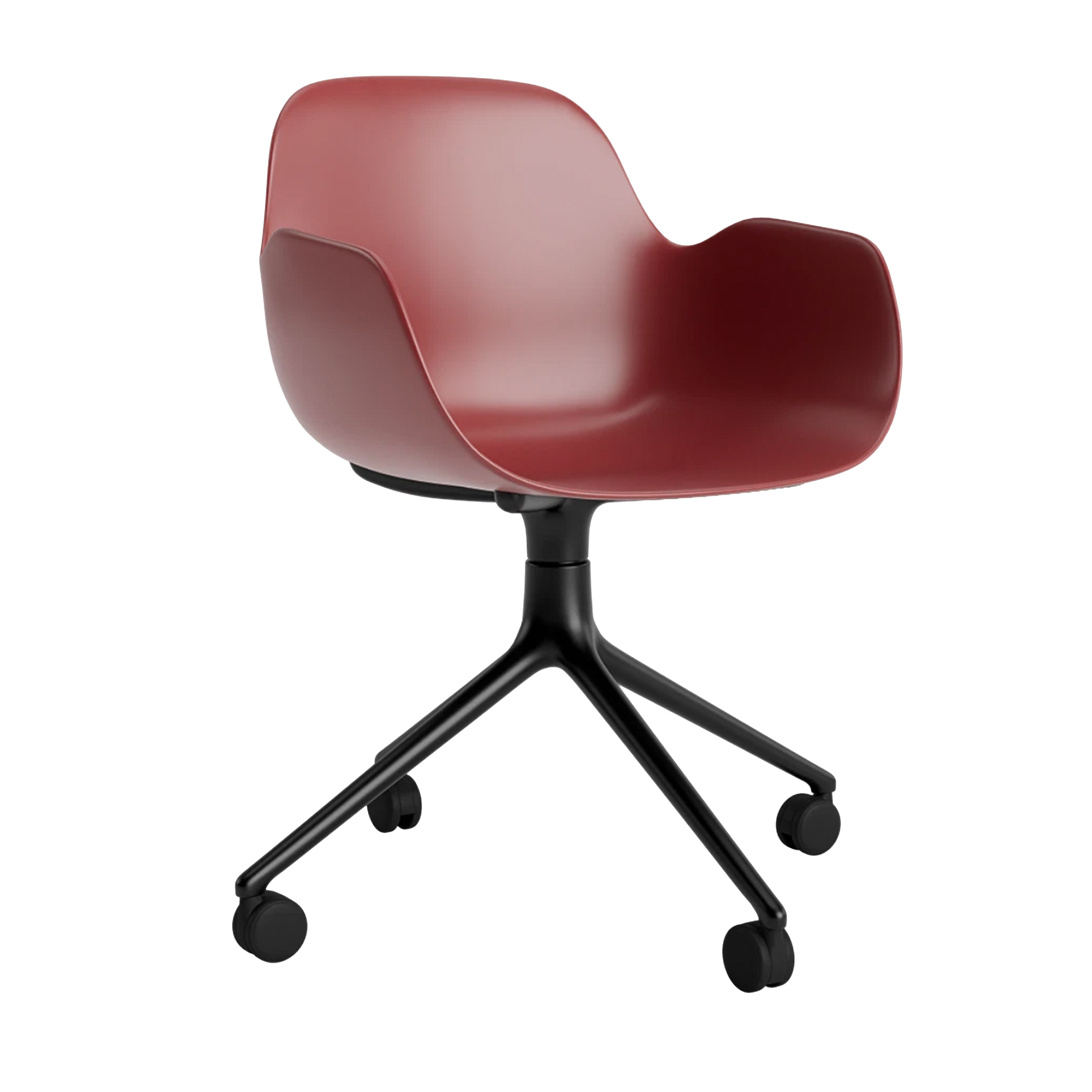 Office chair with 4W burgundy forms with a black base