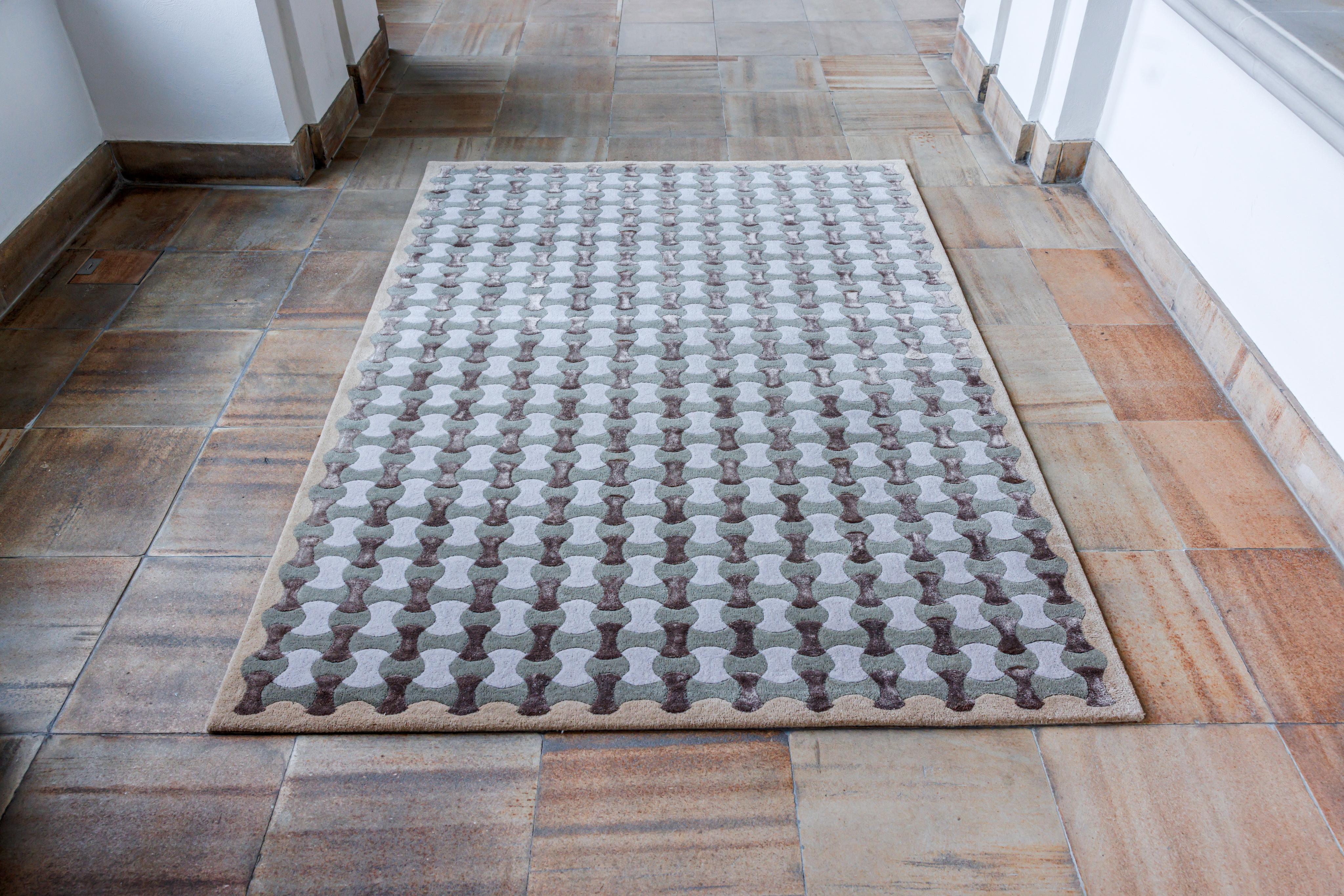 Teppich SCALLOP olivgrün mit Grau und Beige