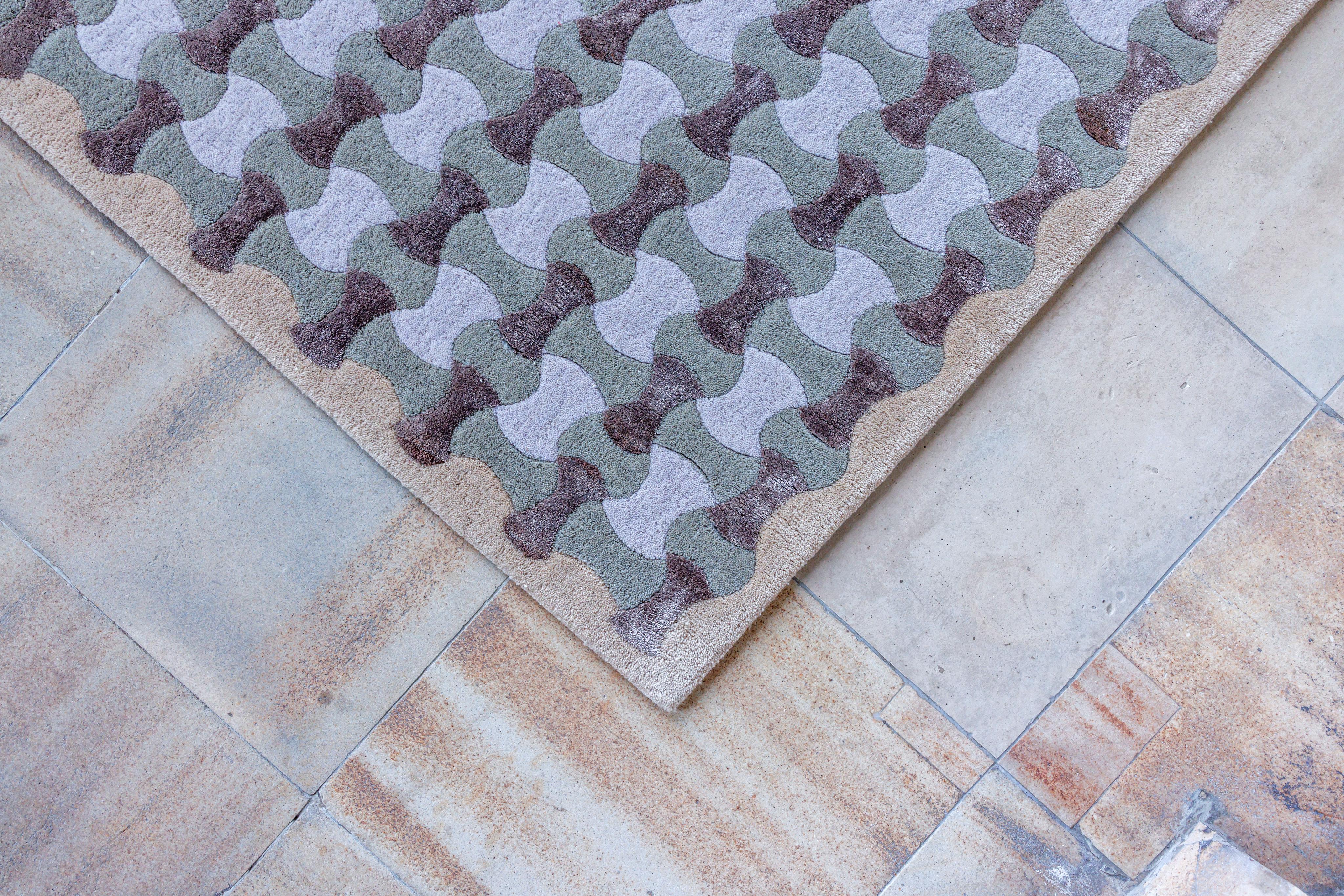 Teppich SCALLOP olivgrün mit Grau und Beige