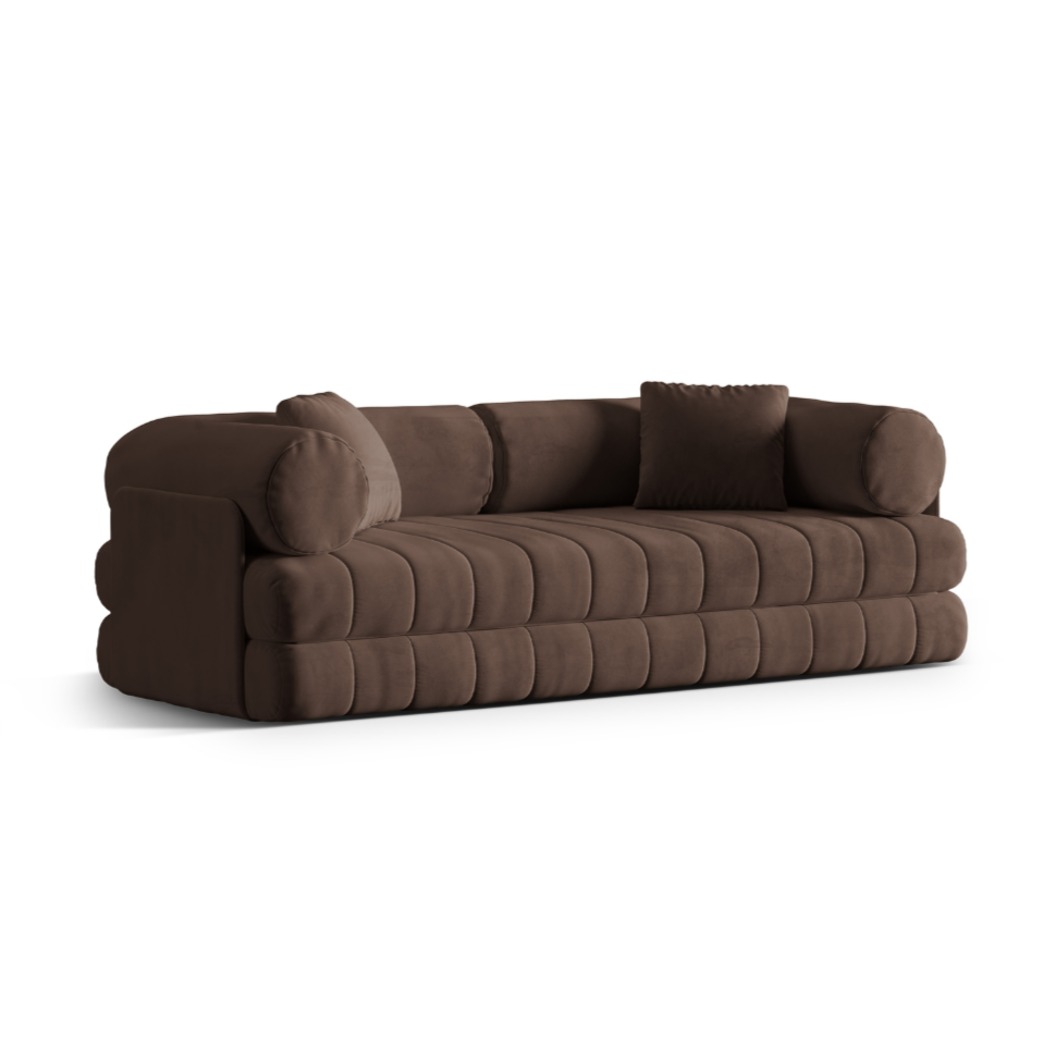Sofa aus Samt für 3 Personen mit Schlaf-Funktion KEMI schokoladenbraun