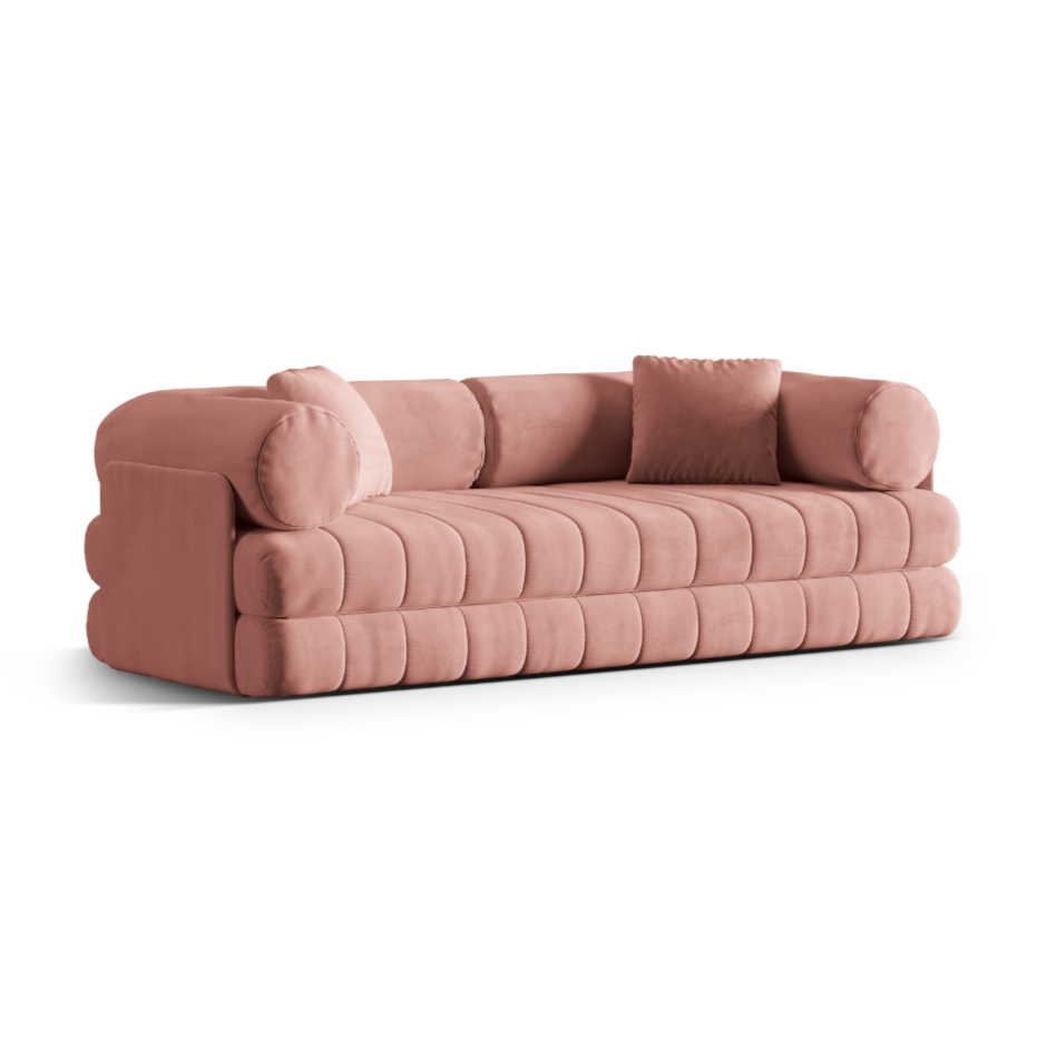 Sofa aksamitna 3-osobowa z funkcją spania KEMI różowy
