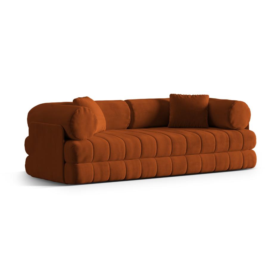 Sofa aksamitna 3-osobowa z funkcją spania KEMI terakota