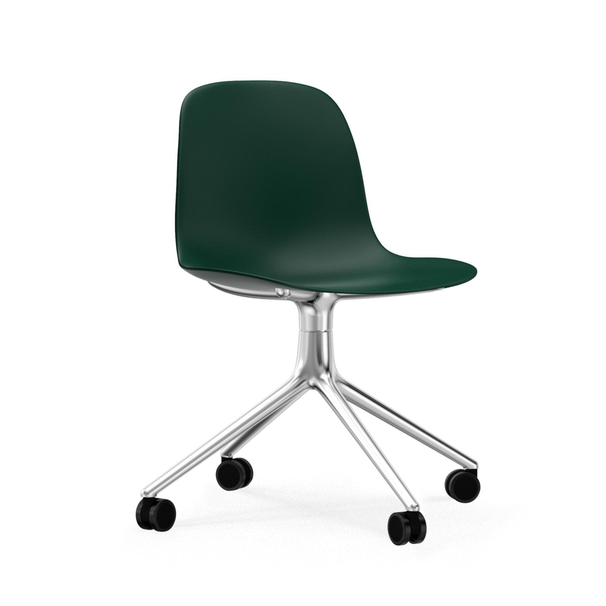4W Green Office Chair mit einer Aluminiumbasis auf Rädern