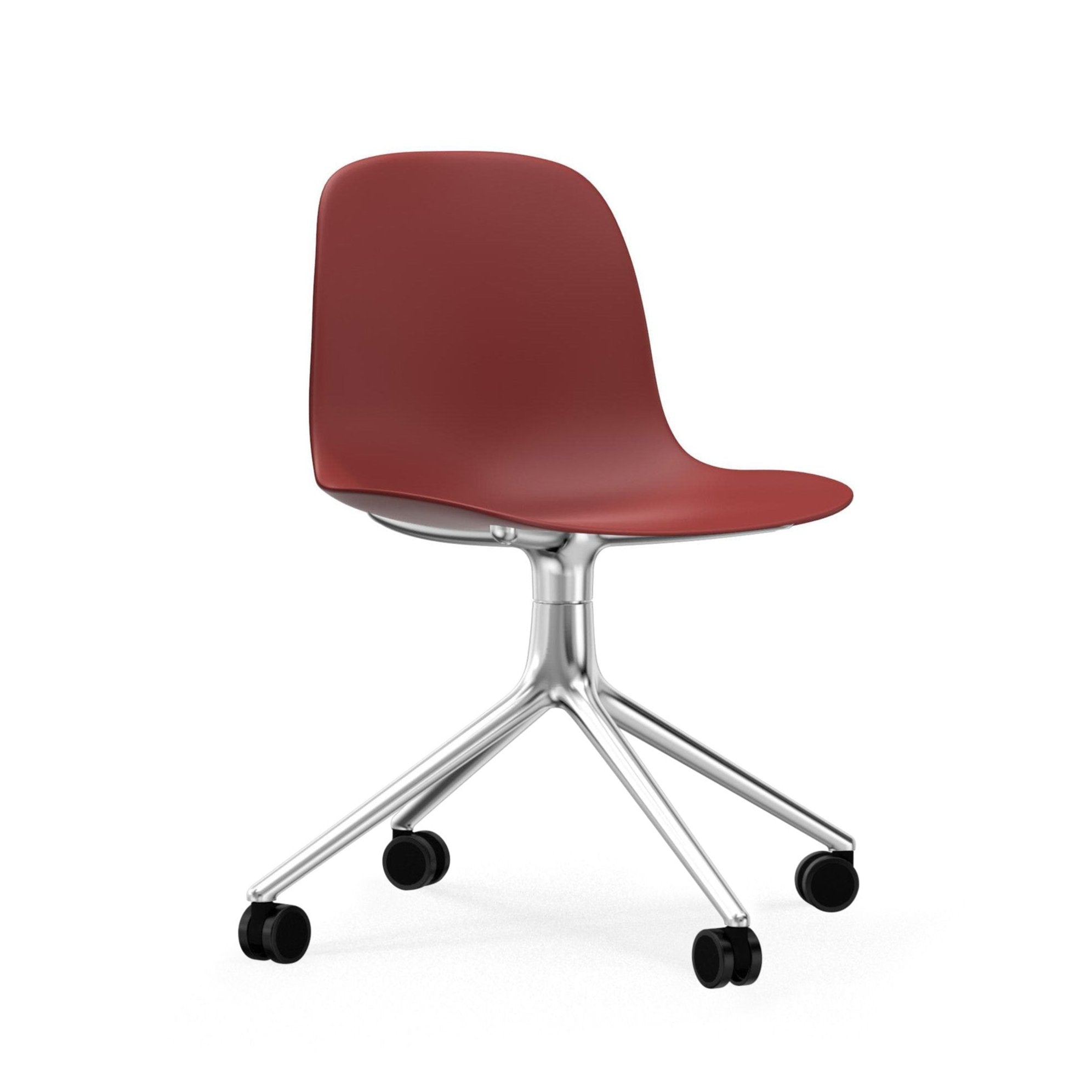 4W Burgunder Office Chair mit einer Aluminiumbasis auf Rädern