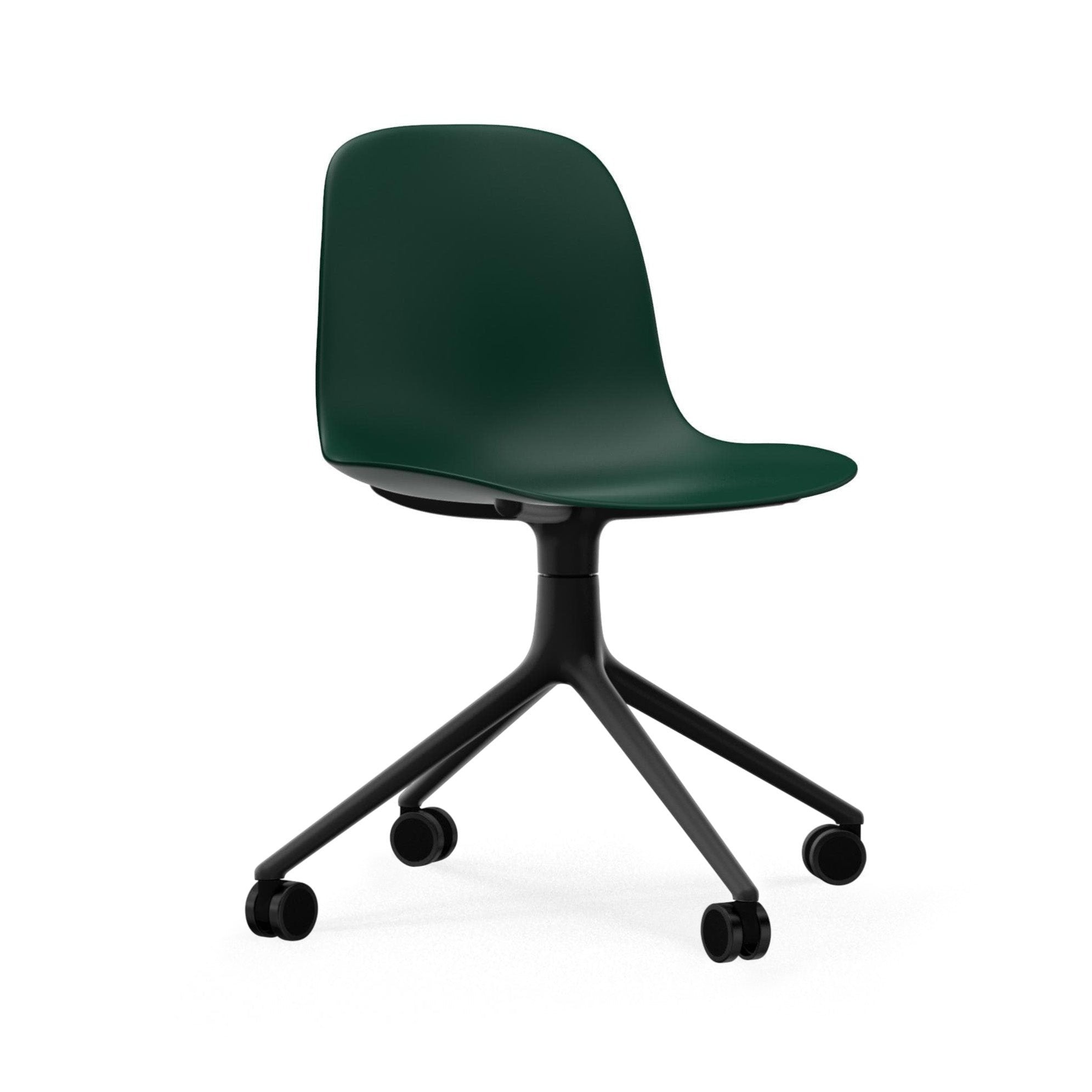 4W Green Stuhl mit einer schwarzen Basis auf Rädern