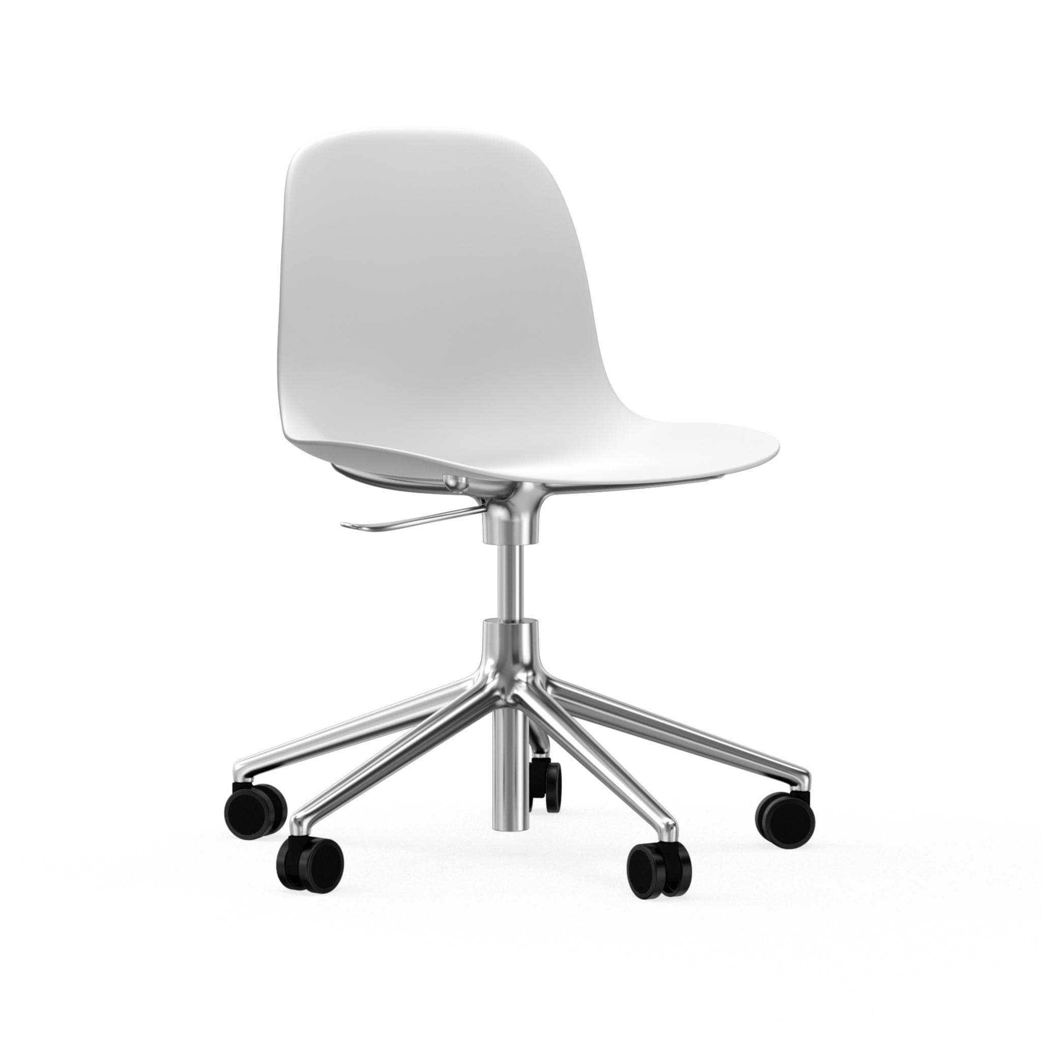 Bürostuhl mit einstellbaren 5W -Formularen weiß mit einer Aluminiumbasis auf Rädern