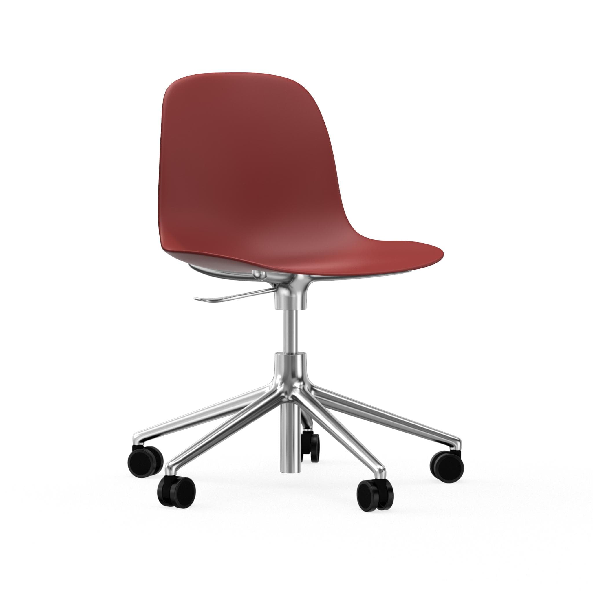 Office Chair mit einstellbaren Formularen 5W Burgund mit einer Aluminiumbasis auf Rädern