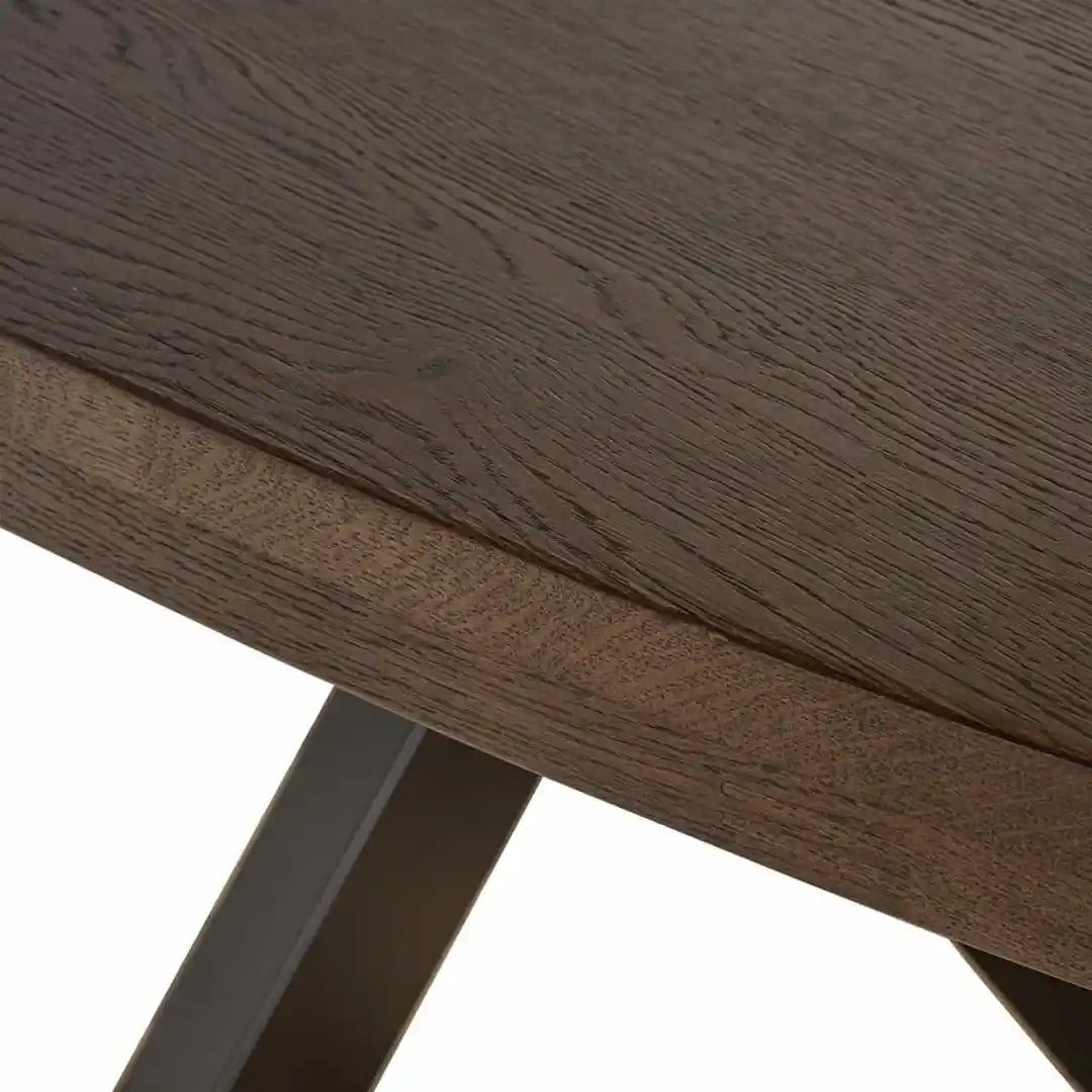 Oval table WATSON dark brown oak top with black base