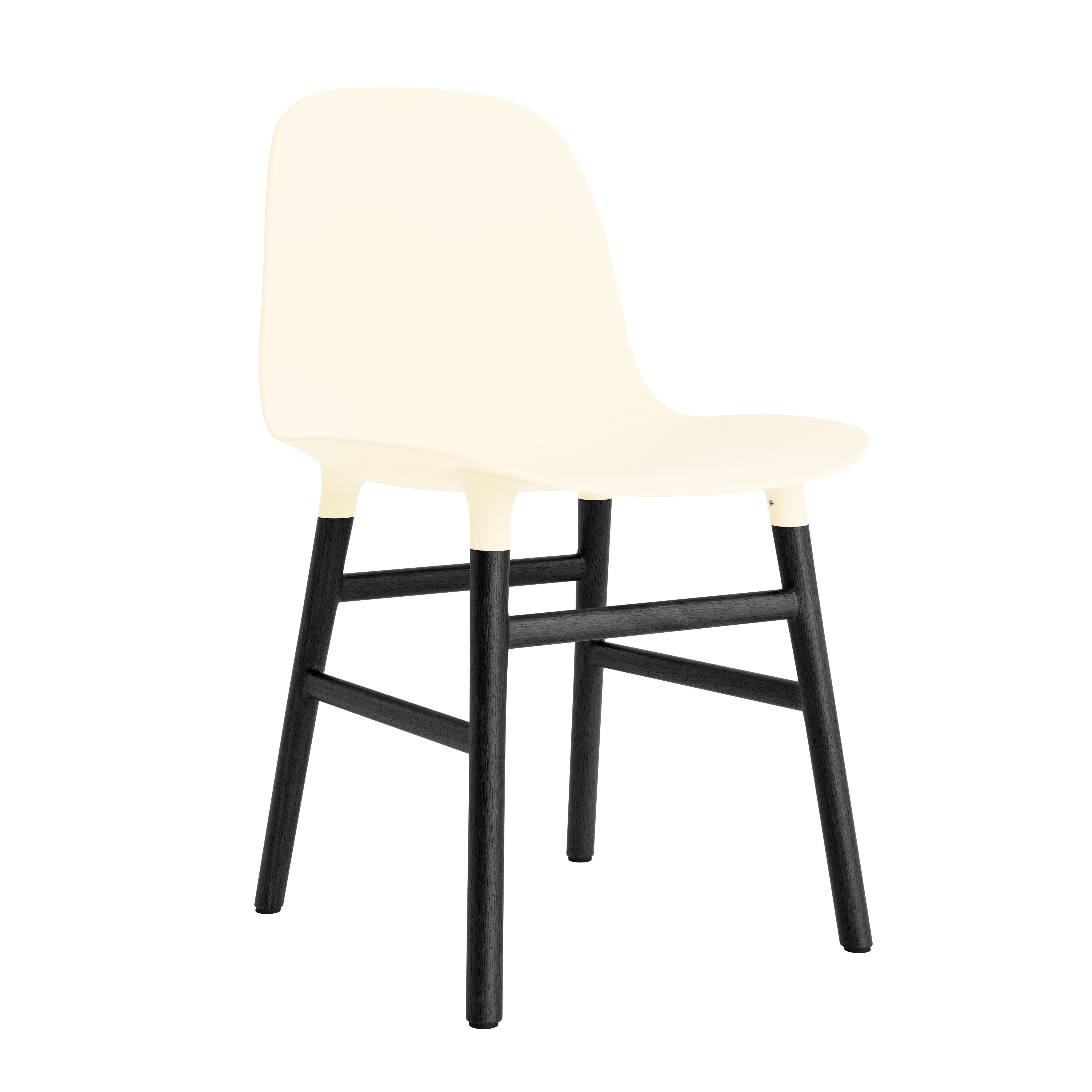 A chair of a cream forms with a black oak base