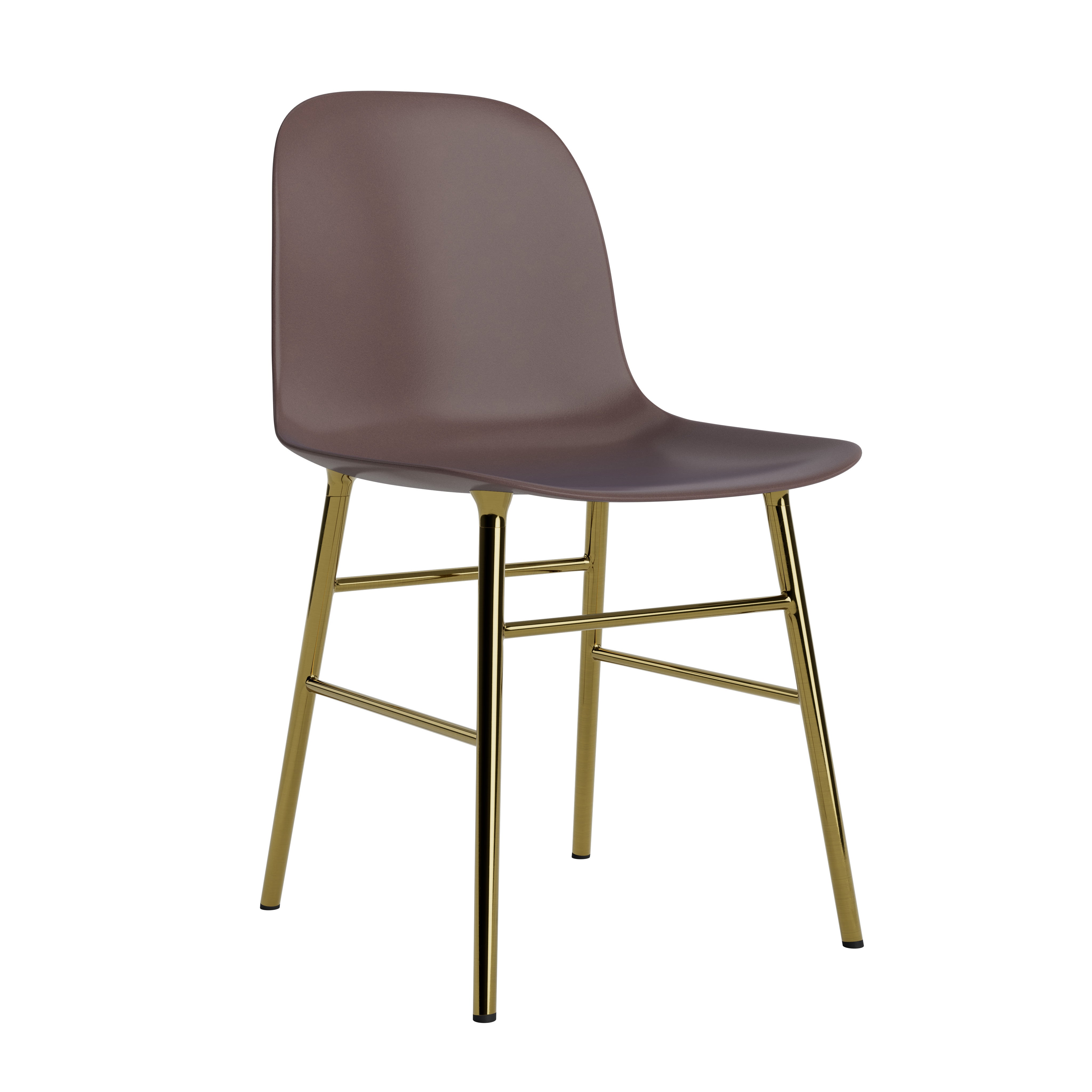 A chair of brown forms with a golden base