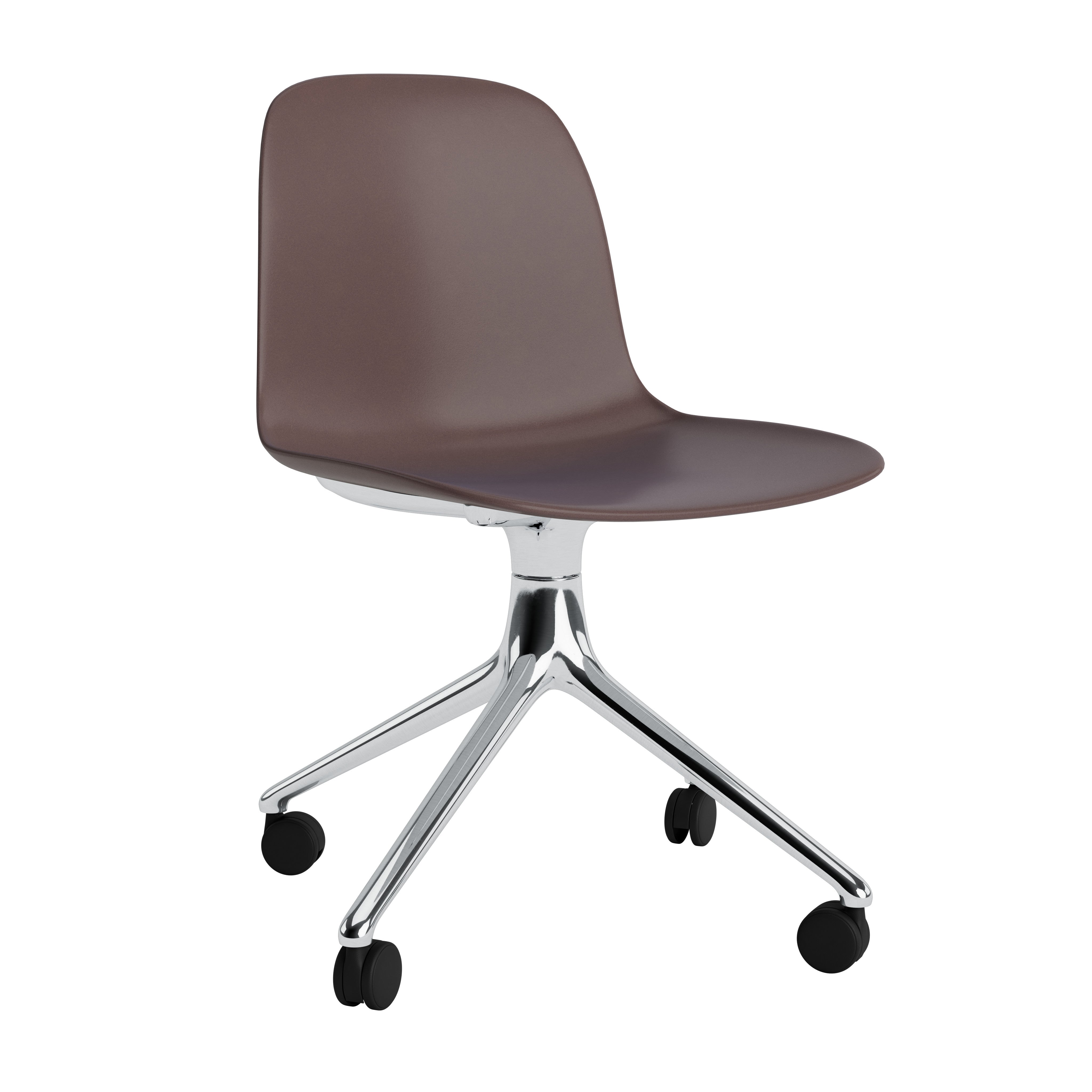 4W Brown Office Stuhl mit einer Aluminiumbasis auf Rädern