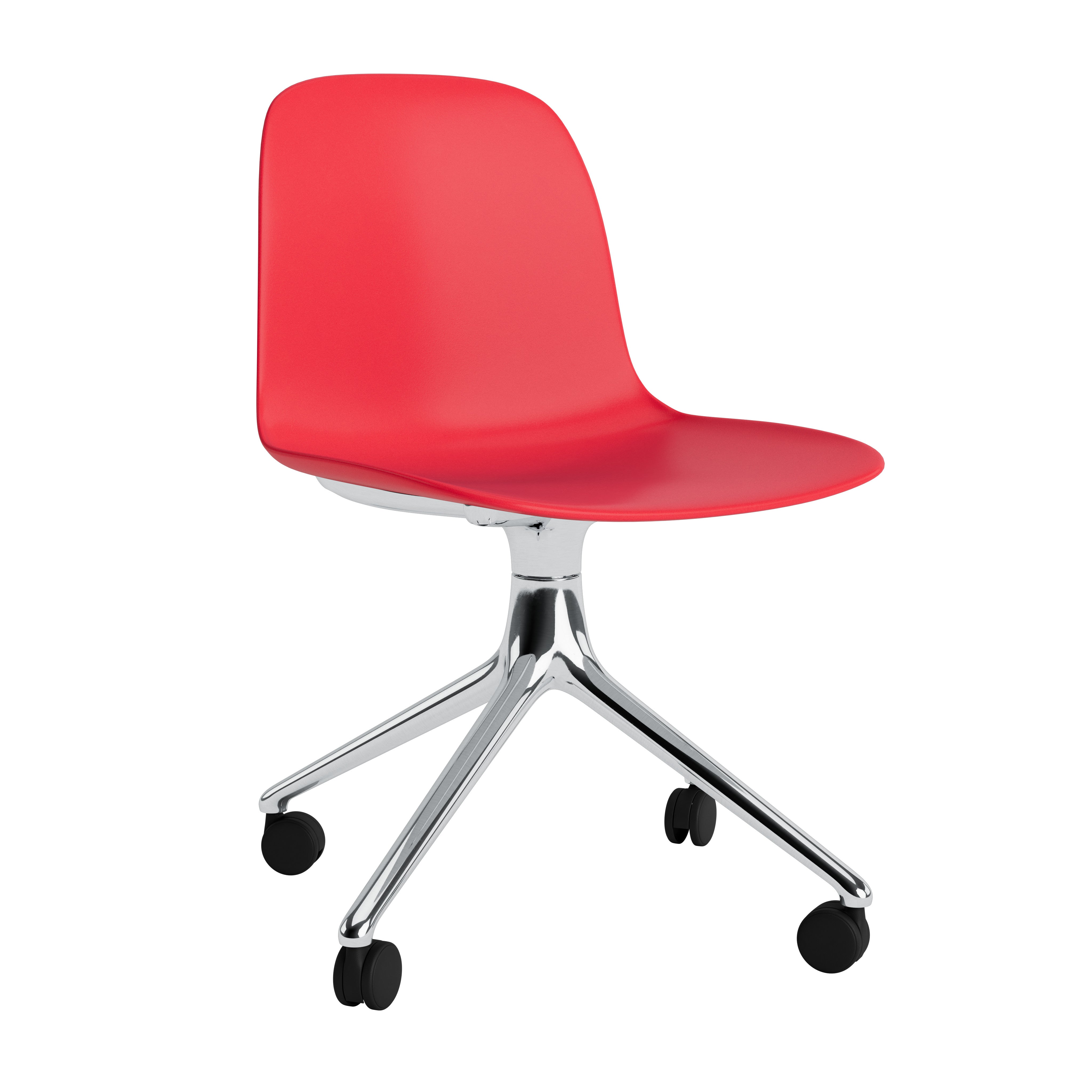 4W roter Bürostuhl rot mit einer Aluminiumbasis auf Rädern