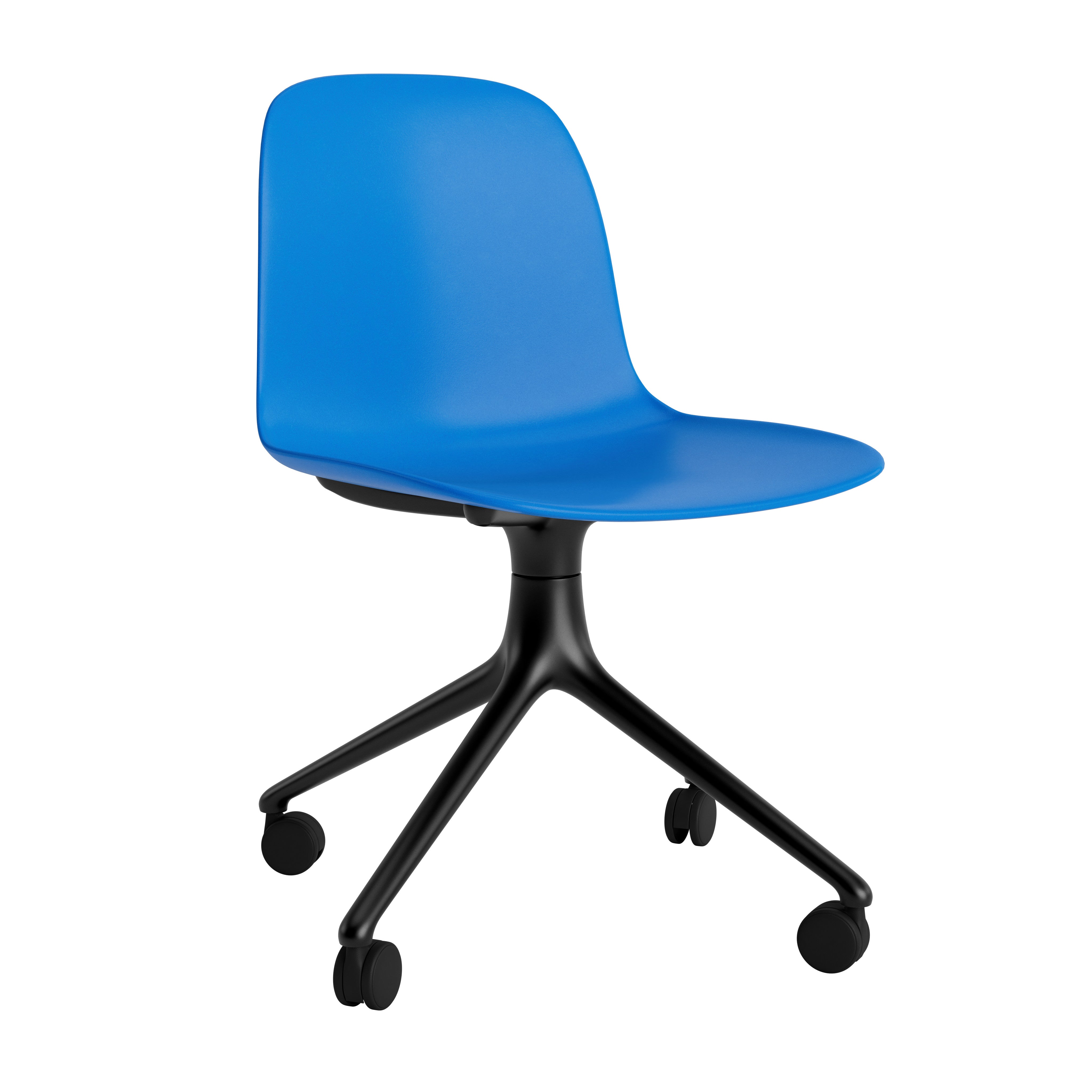 Blue Form Office Stuhl mit einer schwarzen Basis auf Rädern