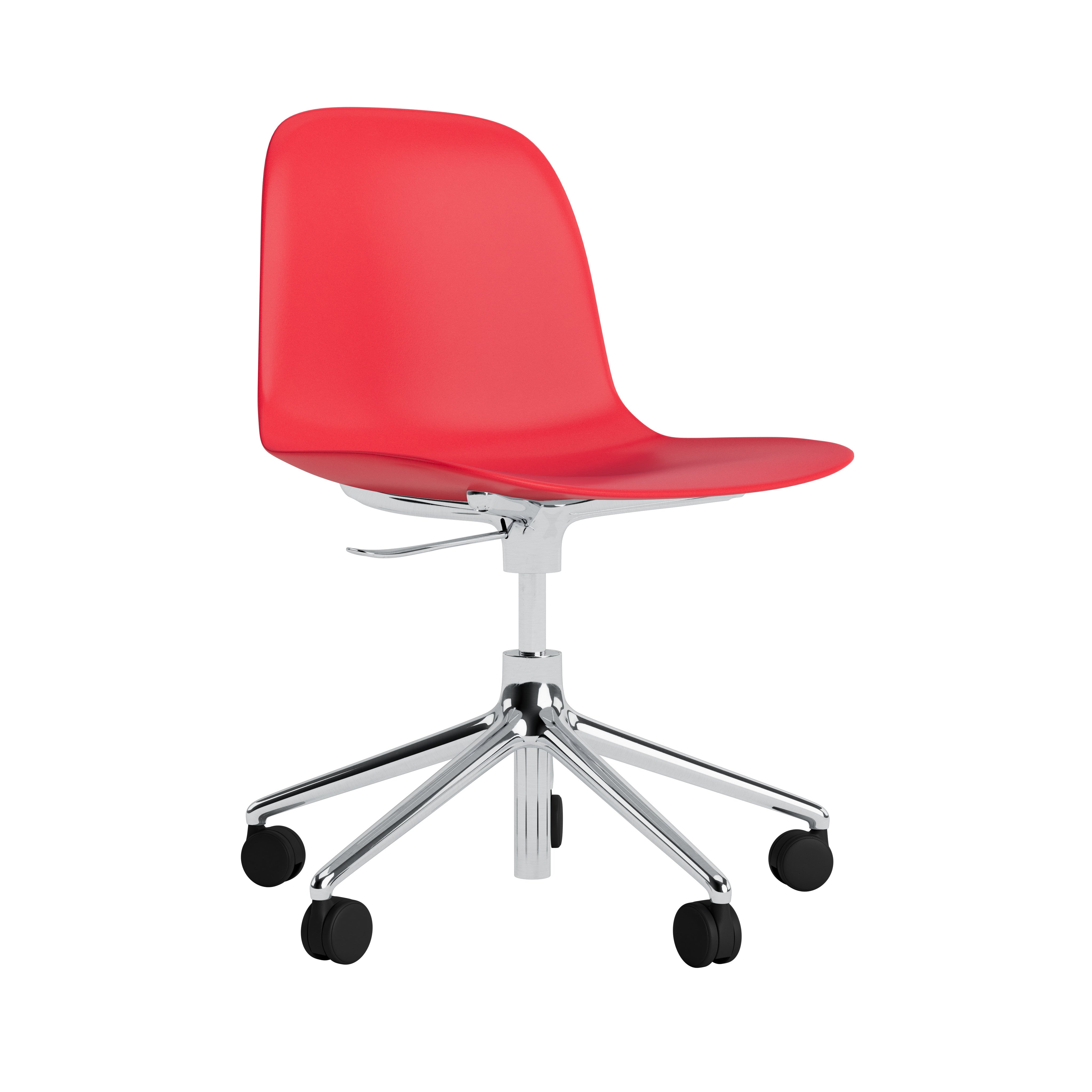Office Chair mit einstellbaren 5W -Formularen rot mit einer Aluminiumbasis auf Rädern