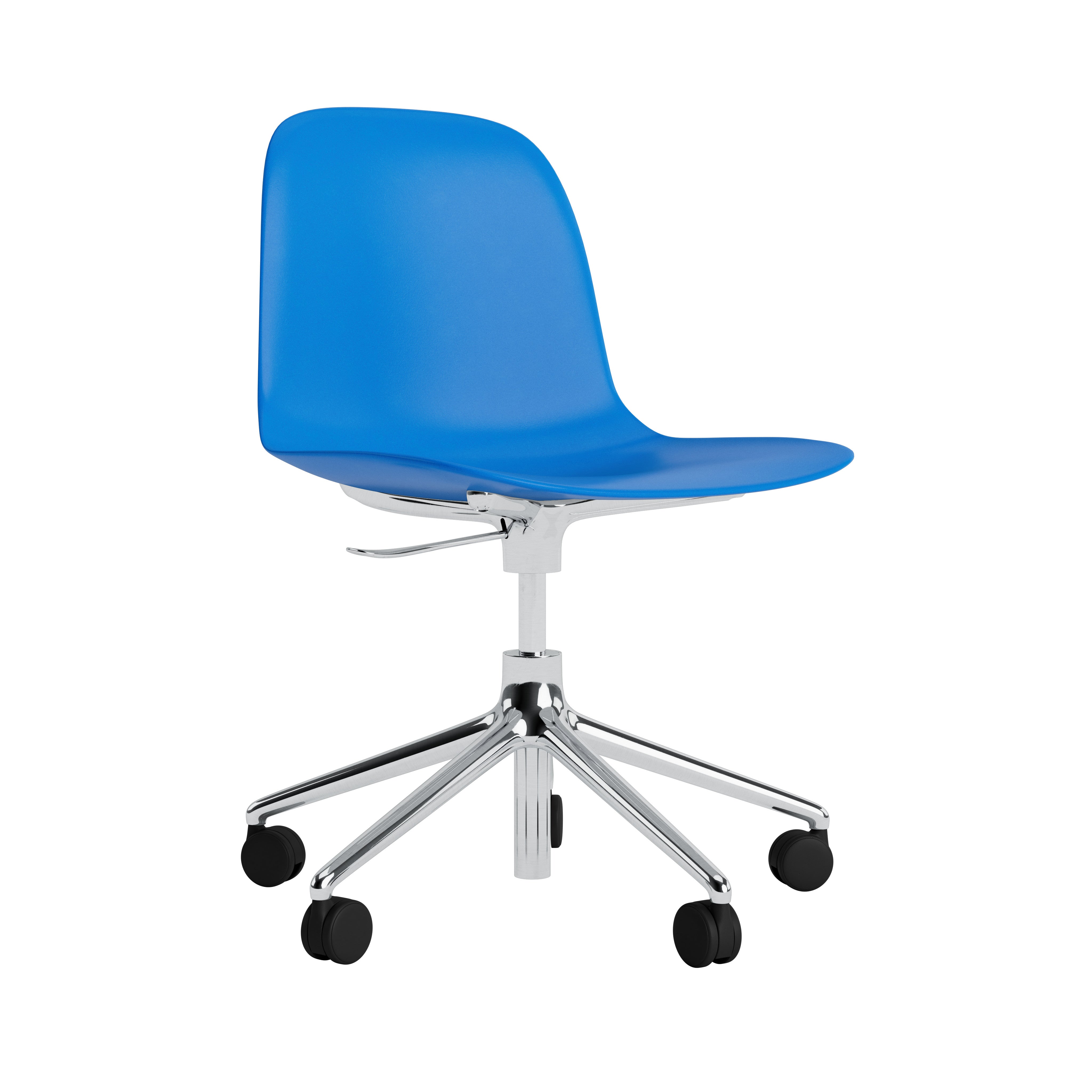 Bürostuhl mit einstellbaren Formularen 5W blau mit einer Aluminiumbasis auf Rädern