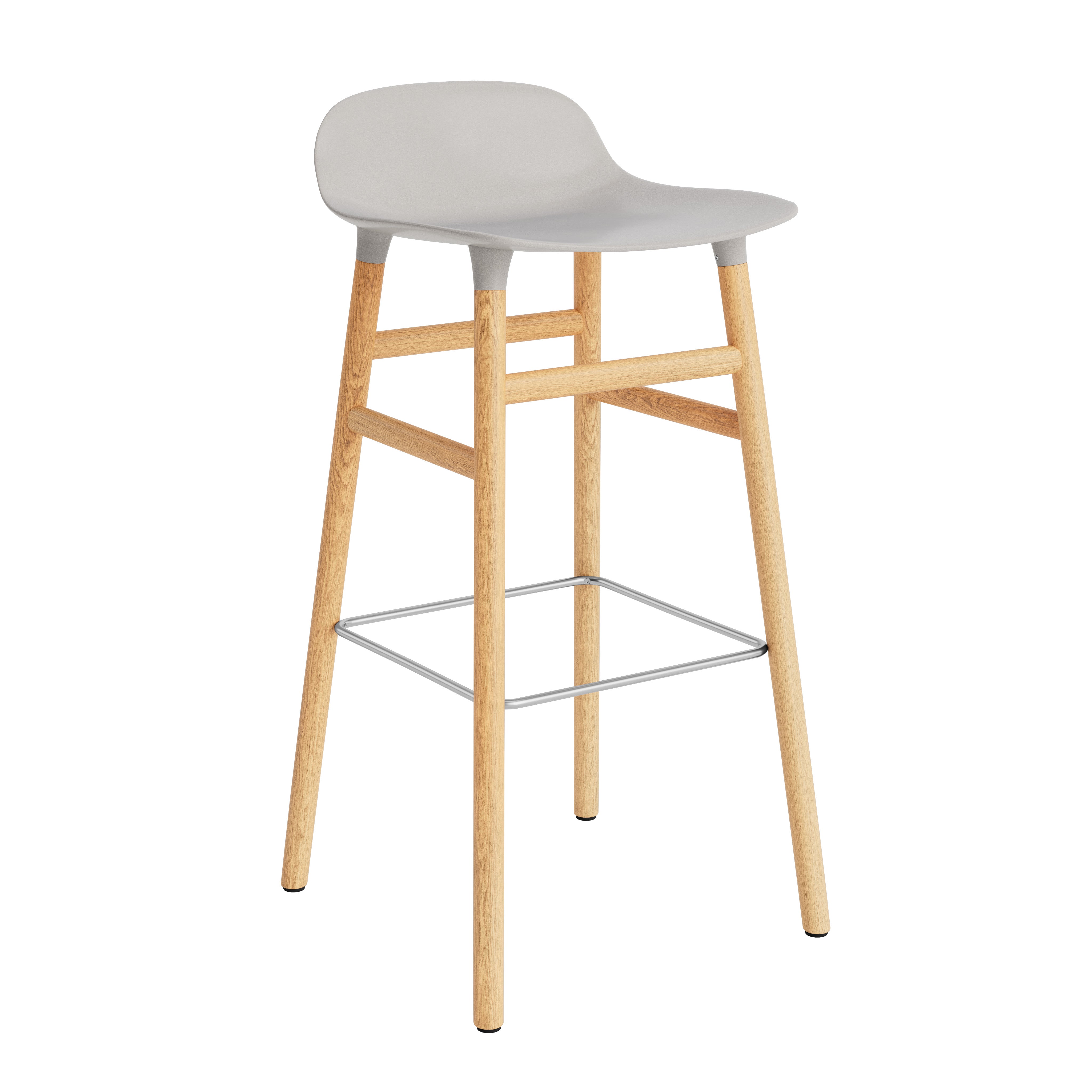 Hocker bildet warmes Grau mit einer Eichenbasis