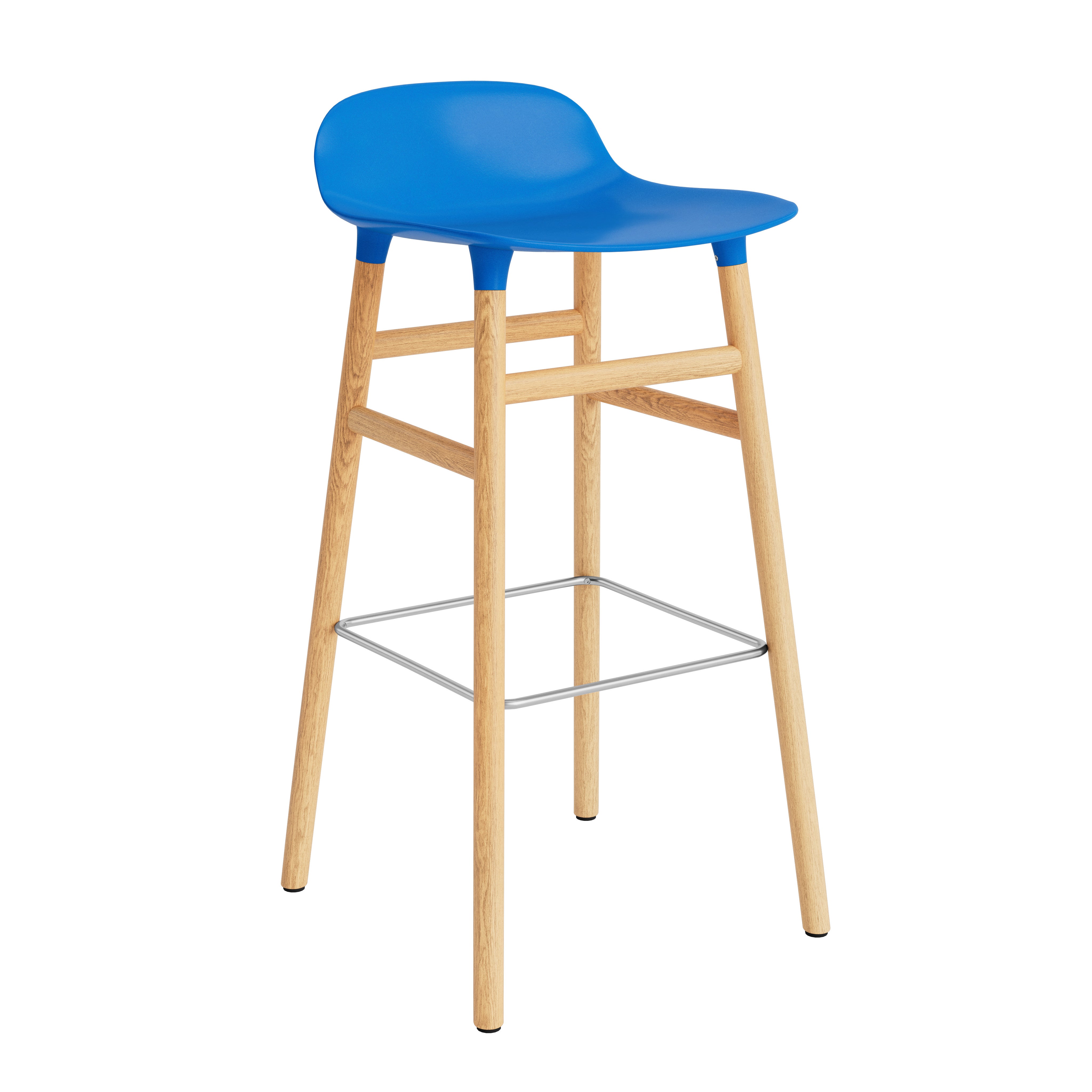 Hocker bildet blau mit einer Eichenbasis