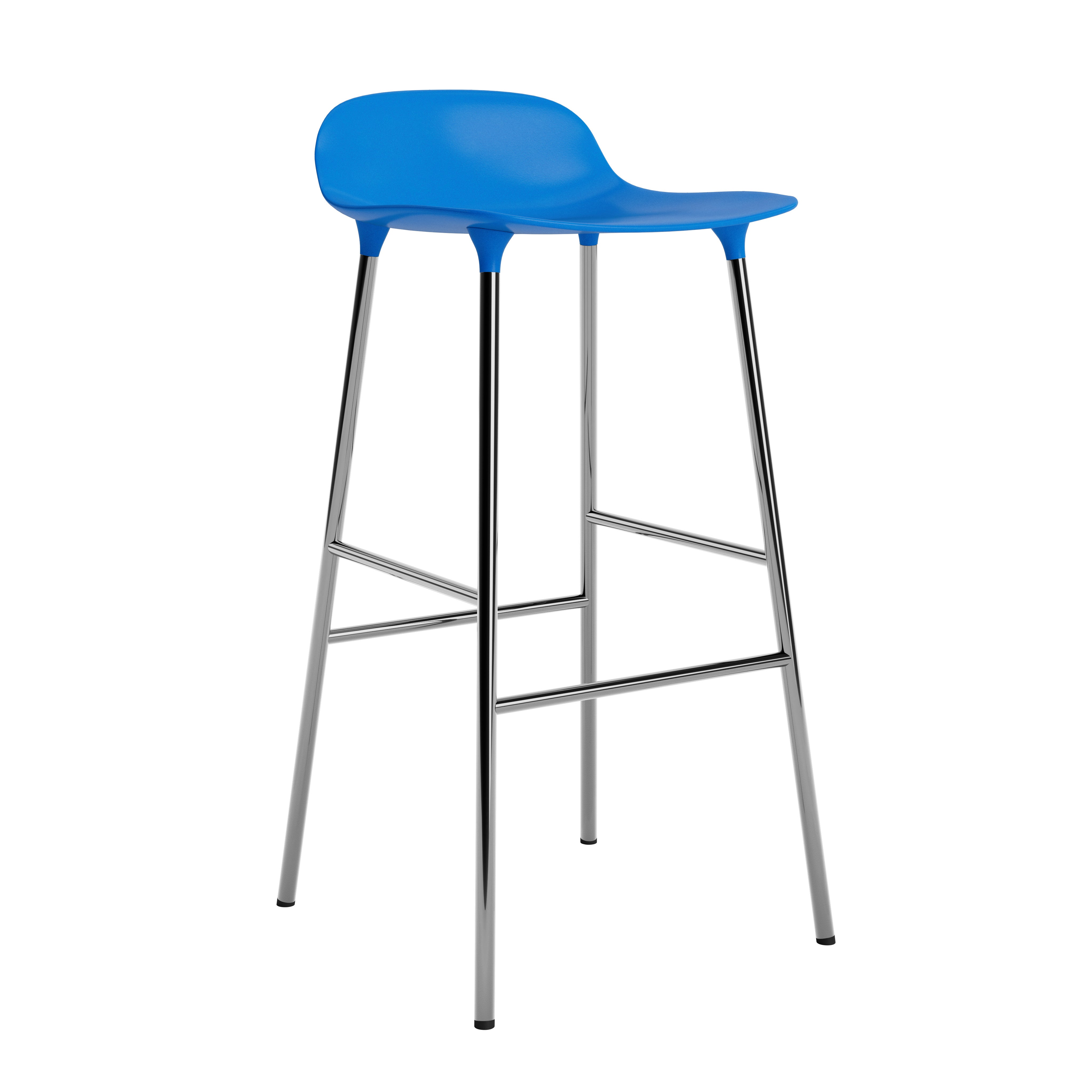 Blue Hocker -Form mit einer Chrombasis