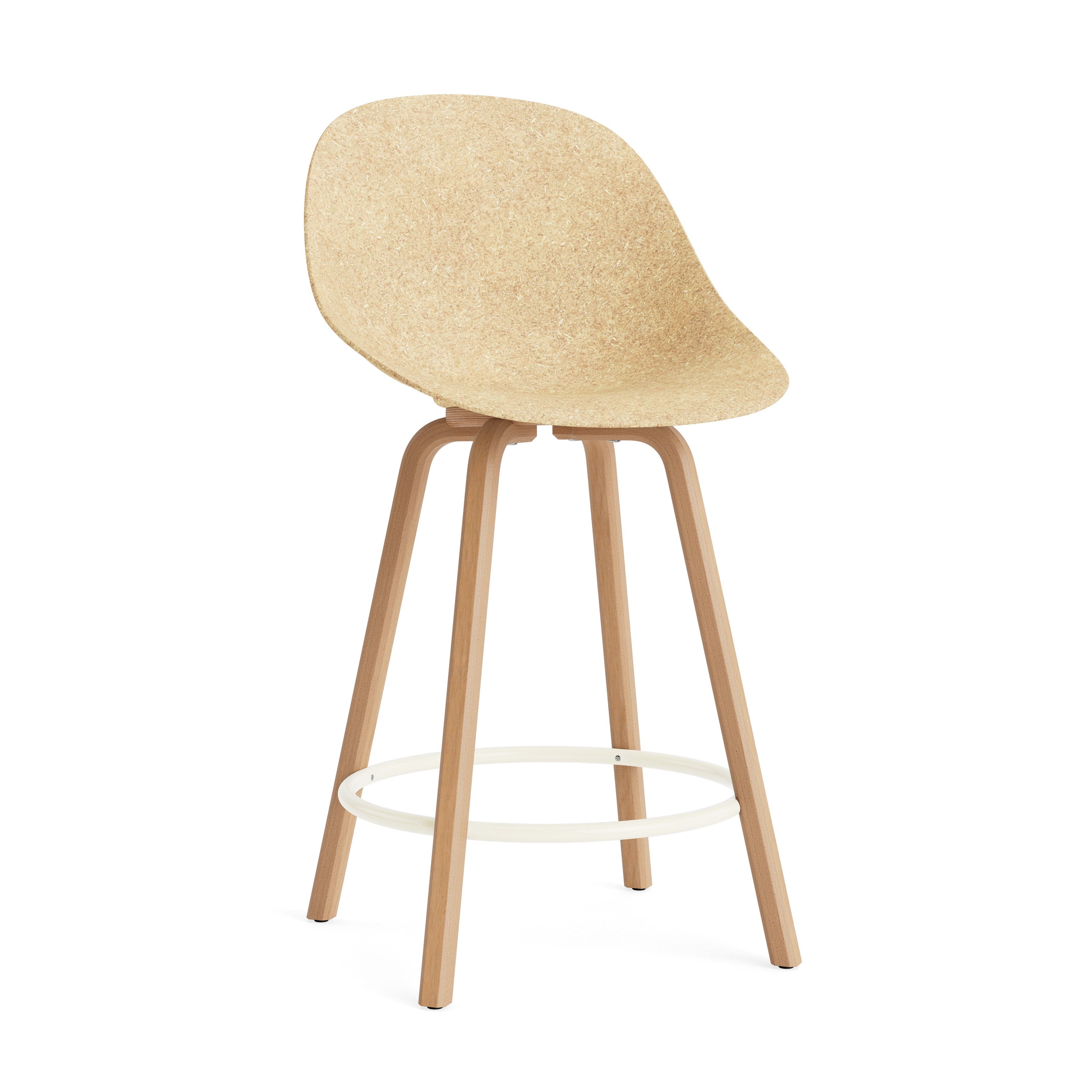 Bar chair with support of beige mat with beech plywood