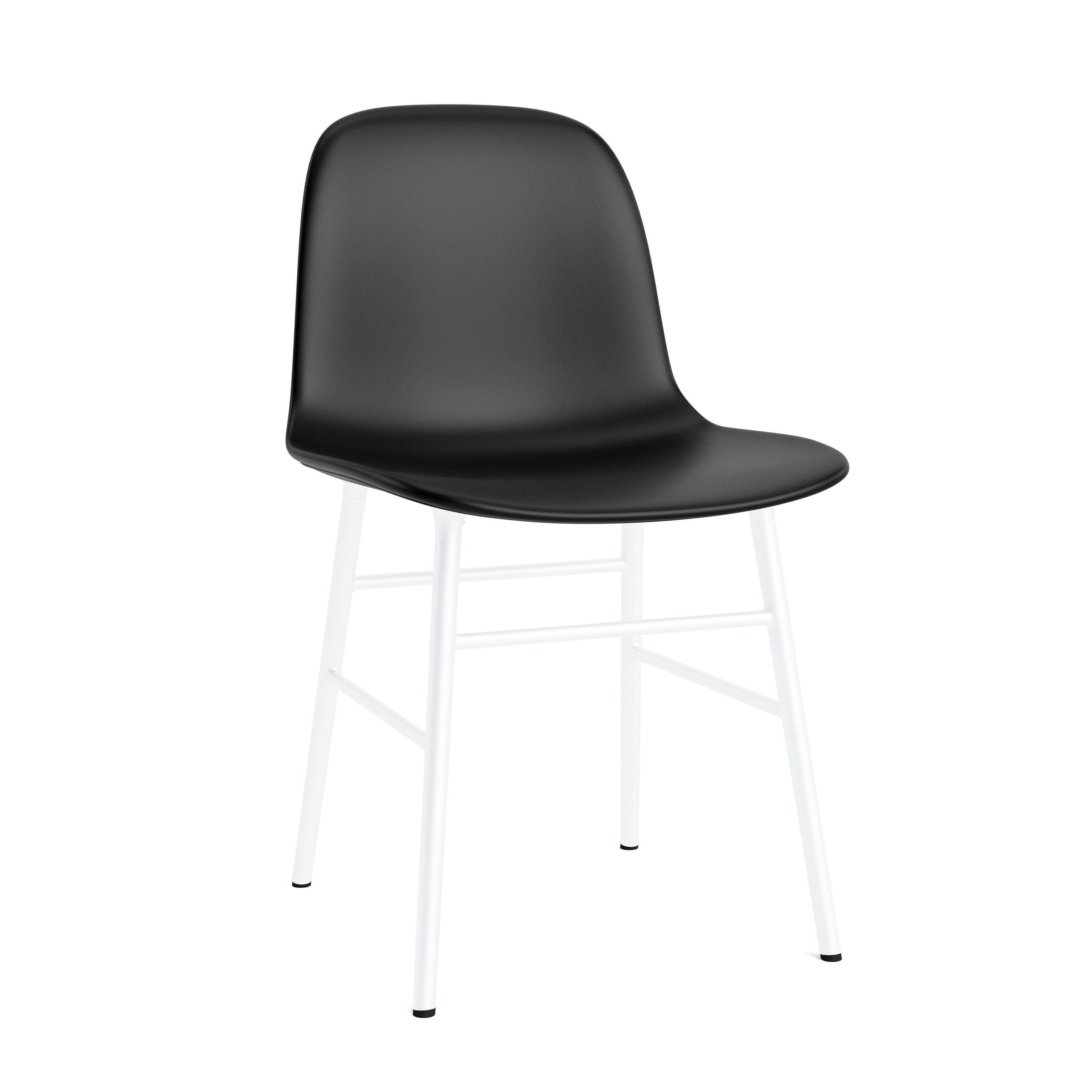 Upholstered chair forms with a white base