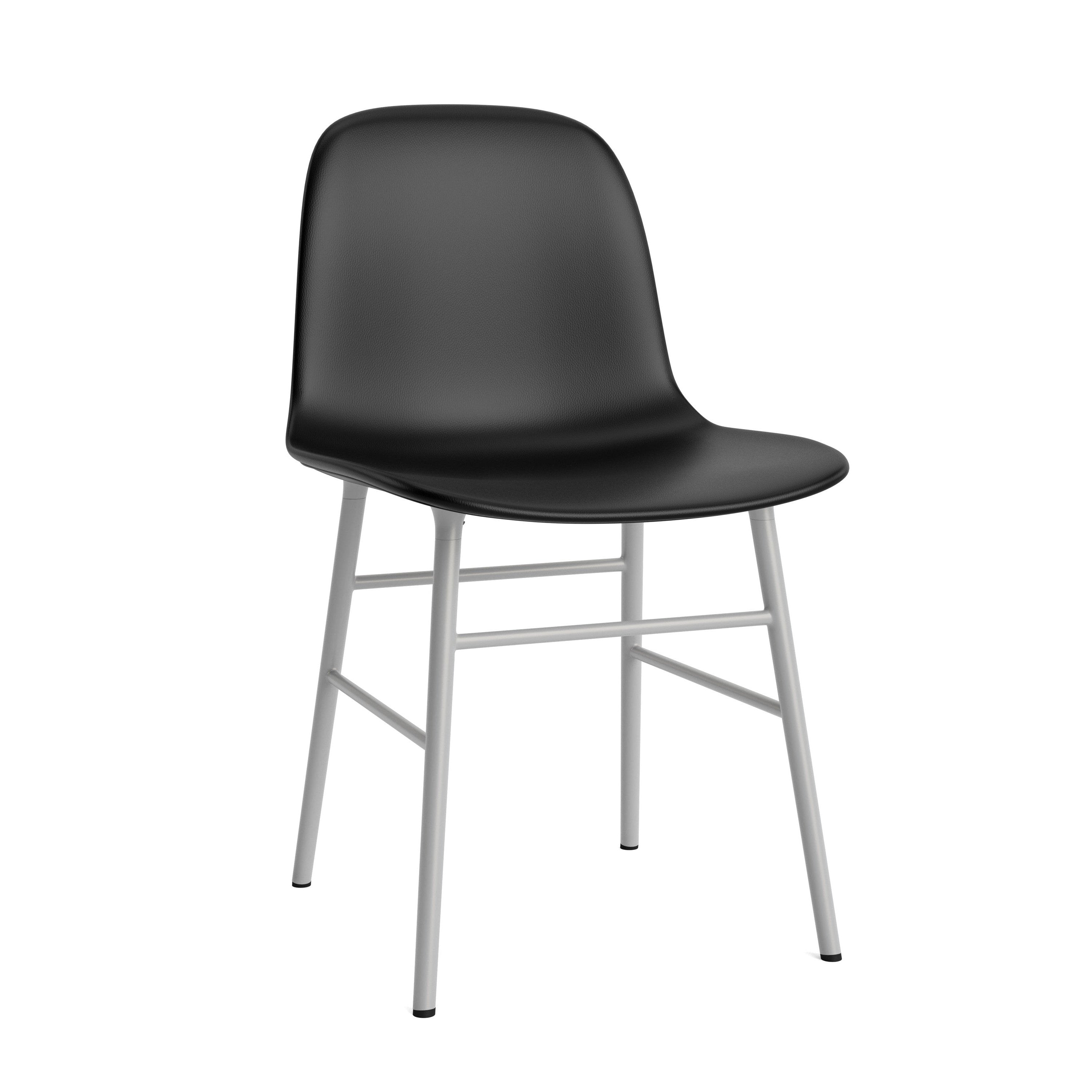 Upholstered chair forms with a chrome base