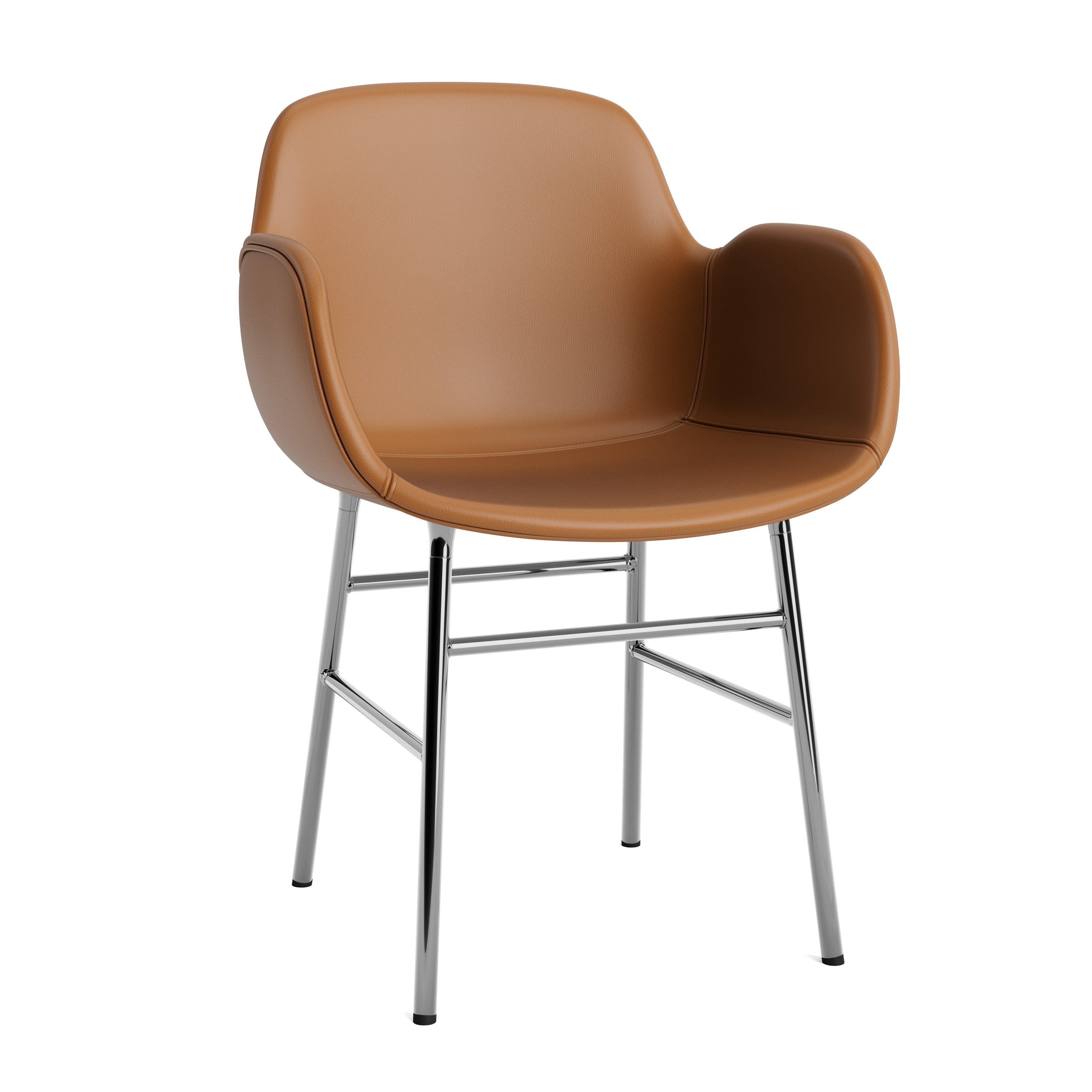 Upholstered chair with armrests of forms with a chrome base