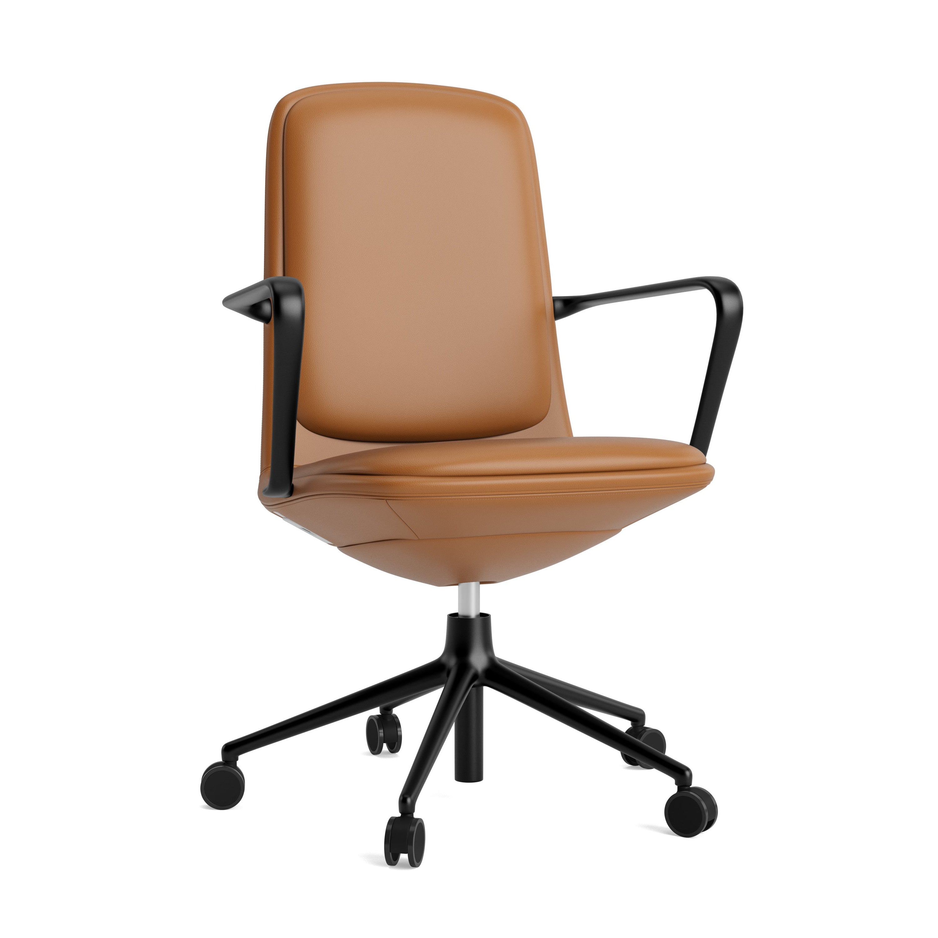 Upholstered office chair with off low 5W armrests with a black base