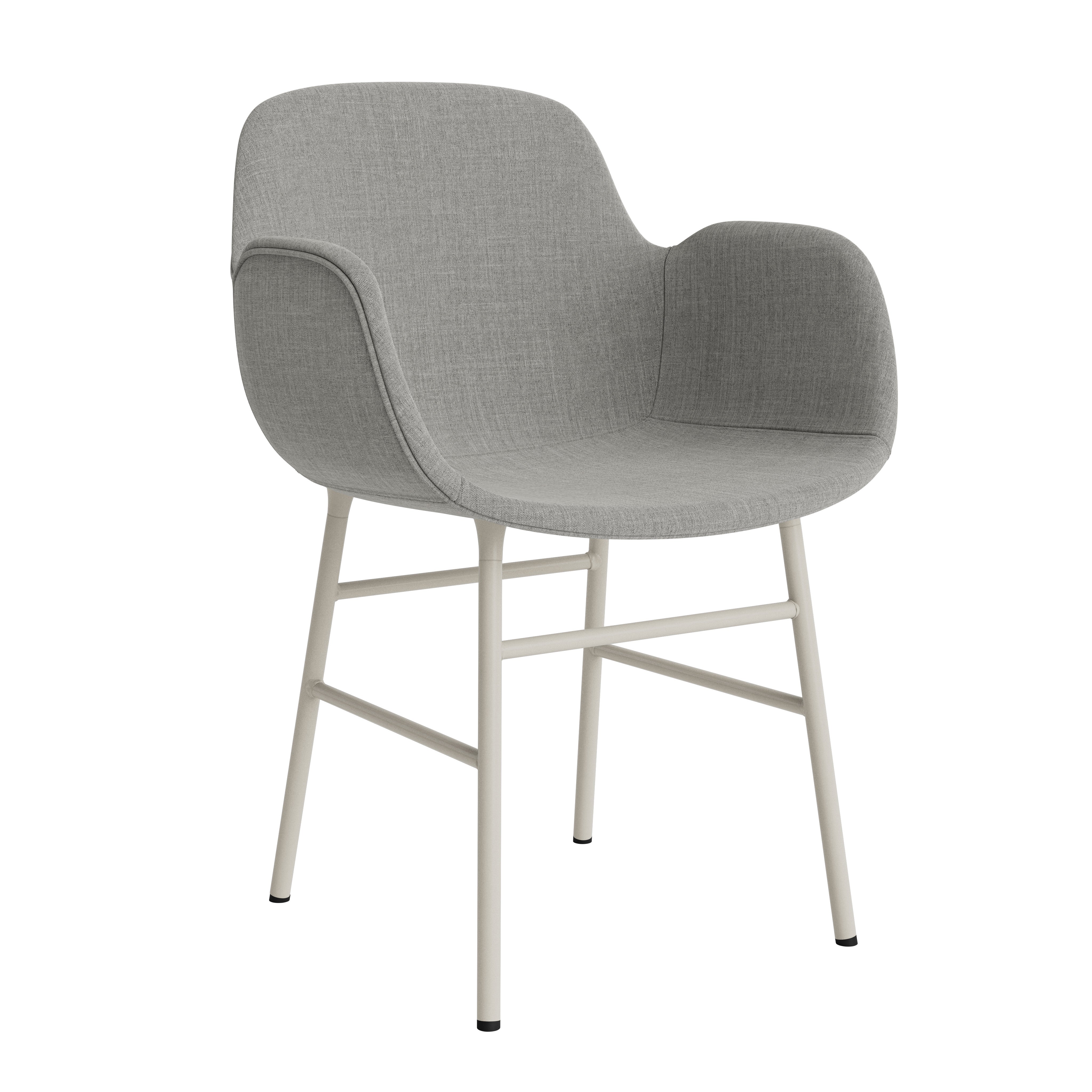 Upholstered chair with armrests of forms with a light gray base