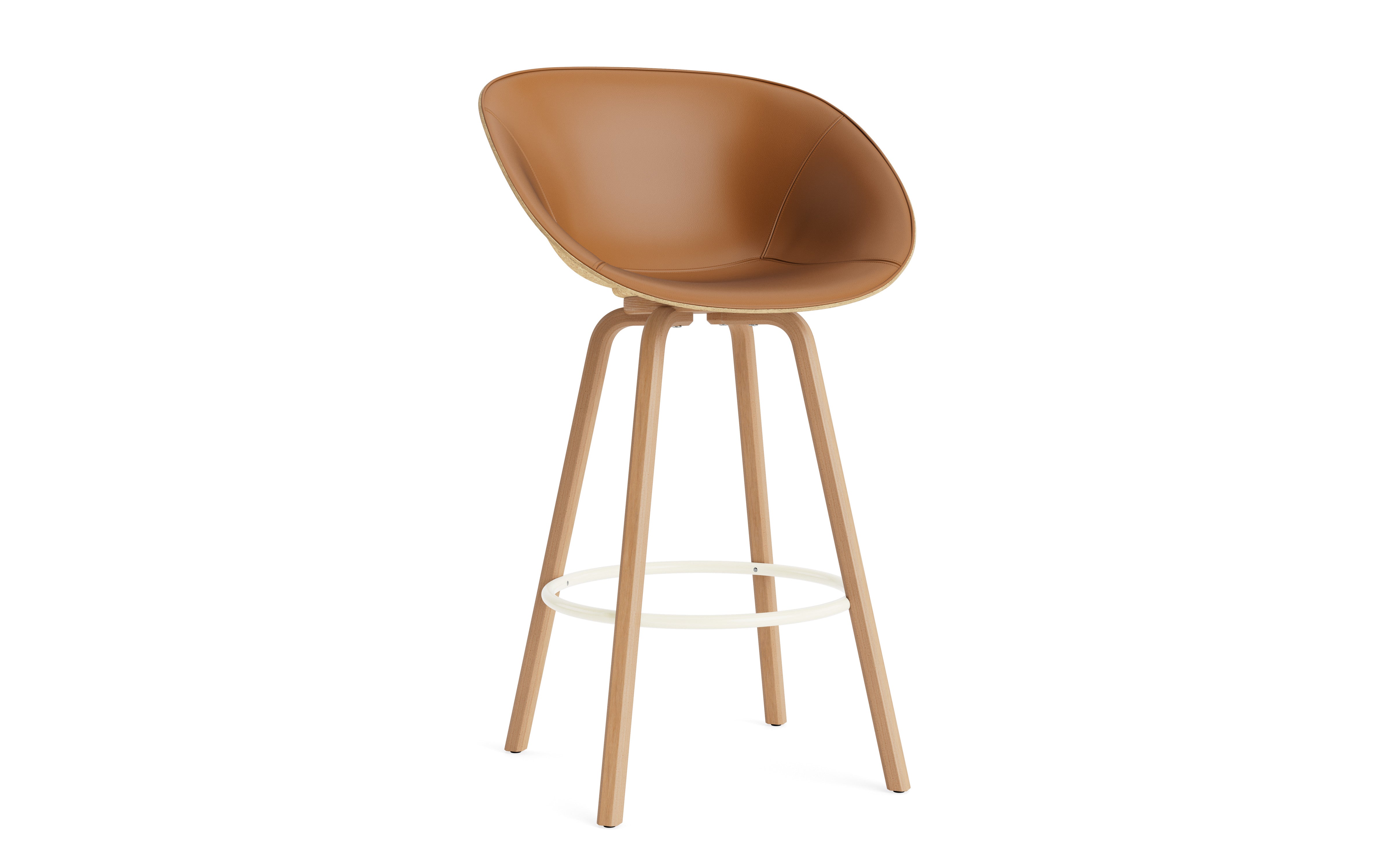 Armchair beige upholstered bar chair with beech base