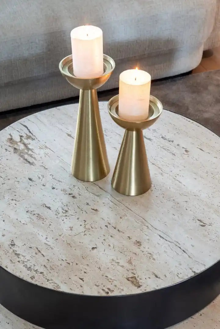 AVALON coffee table travertine with a brown base