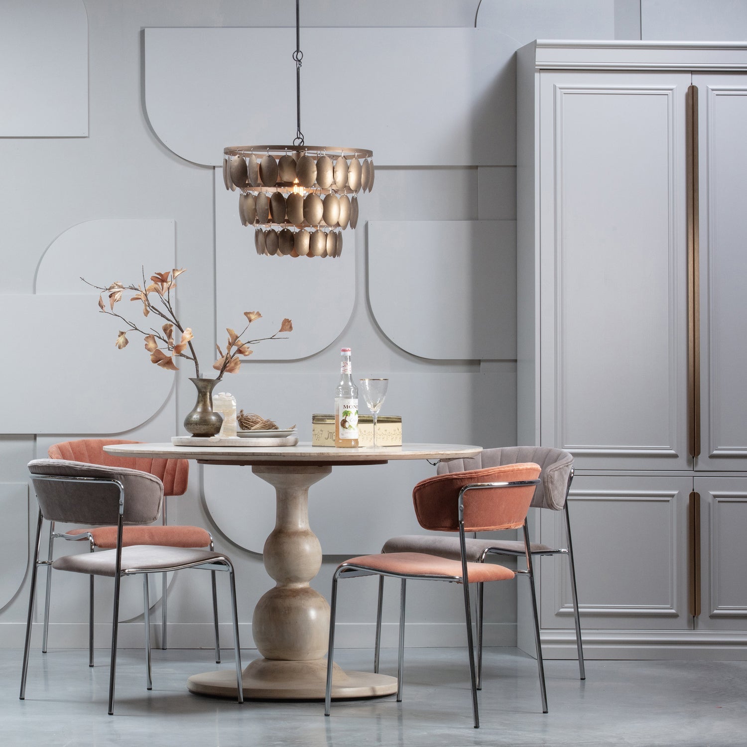 A light gray organizer with ancient gold
