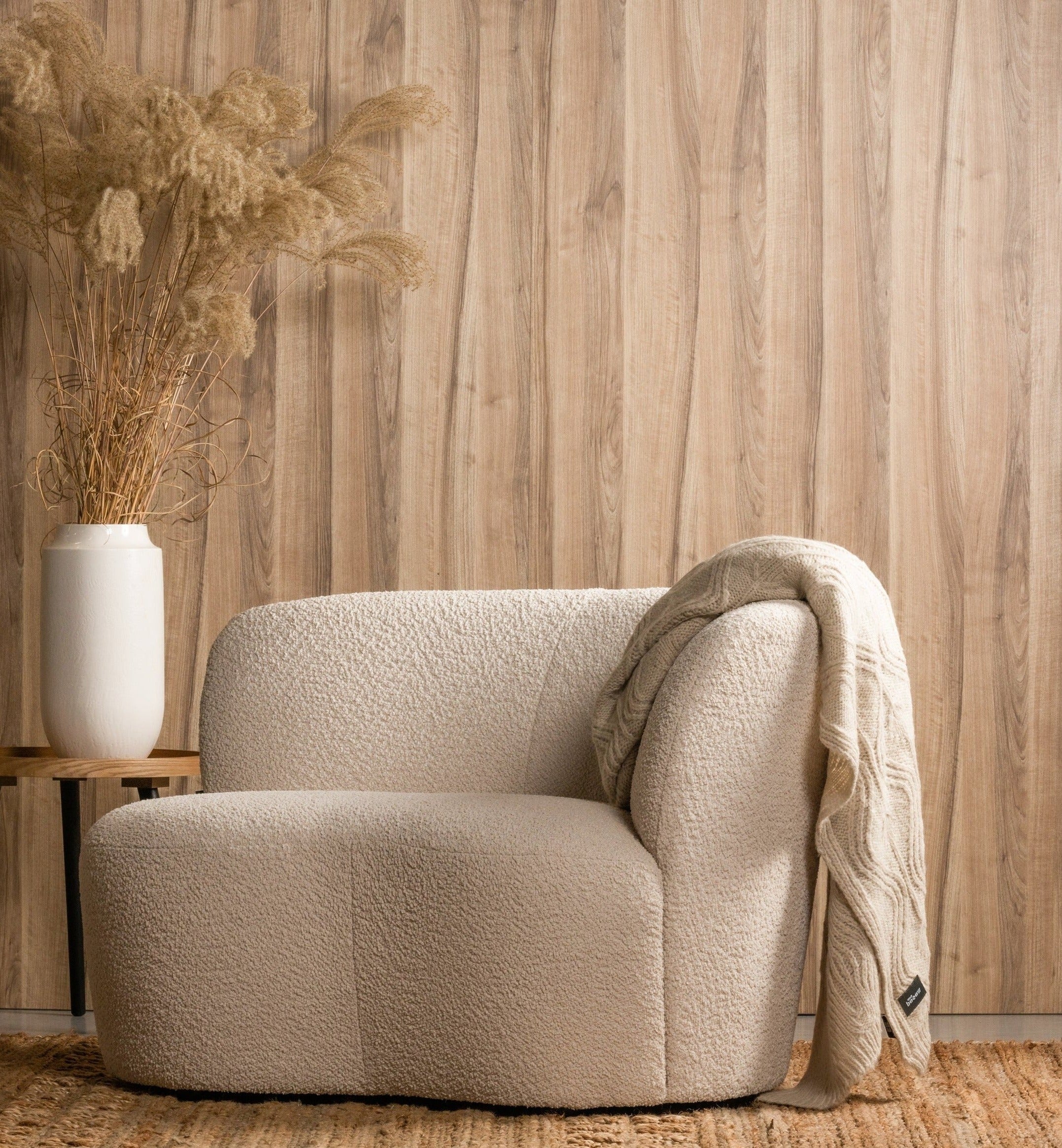 Sofa prawostronna STONE kremowy Woood    Eye on Design