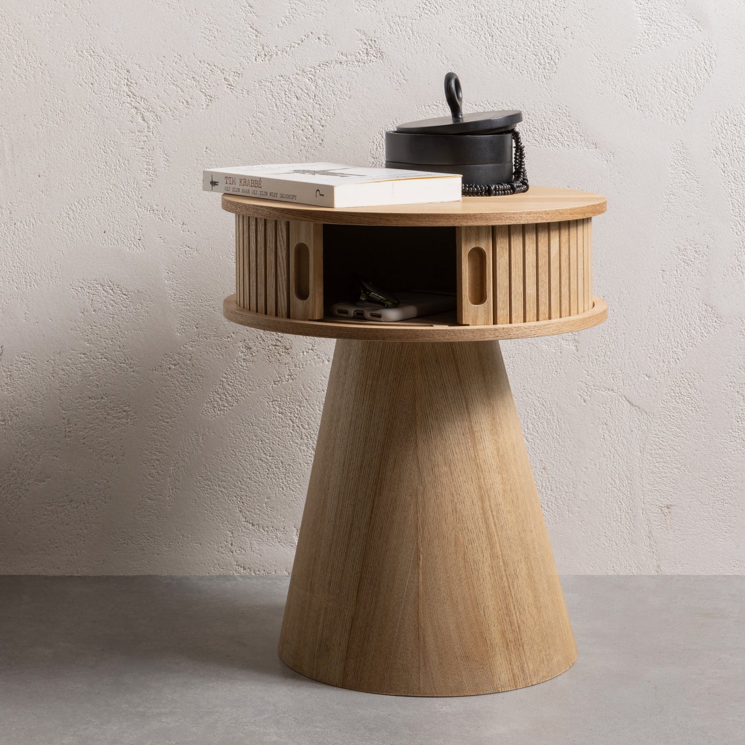 Karri Nightstand Round Wood Natural