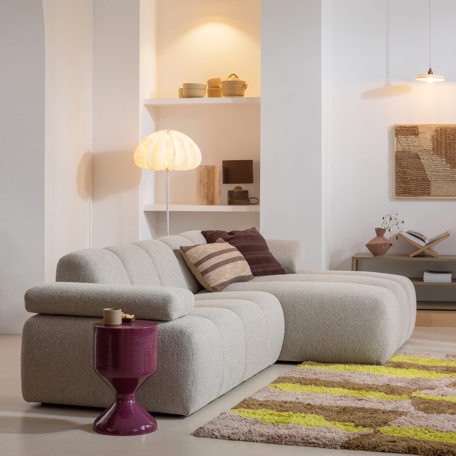 Sofa modułowa MOJO - element 1,5-osobowy lewostronny beżowy melanż bouclé