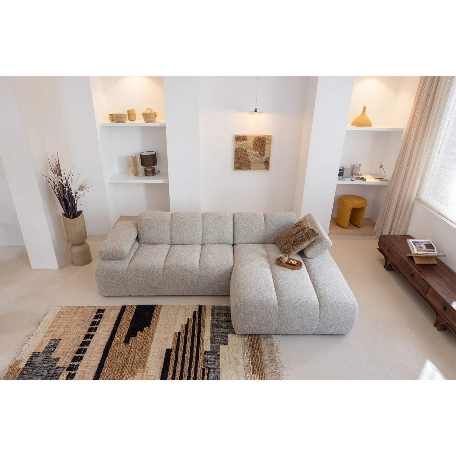 Sofa modułowa MOJO - szezlong prawostronny beżowy melanż bouclé