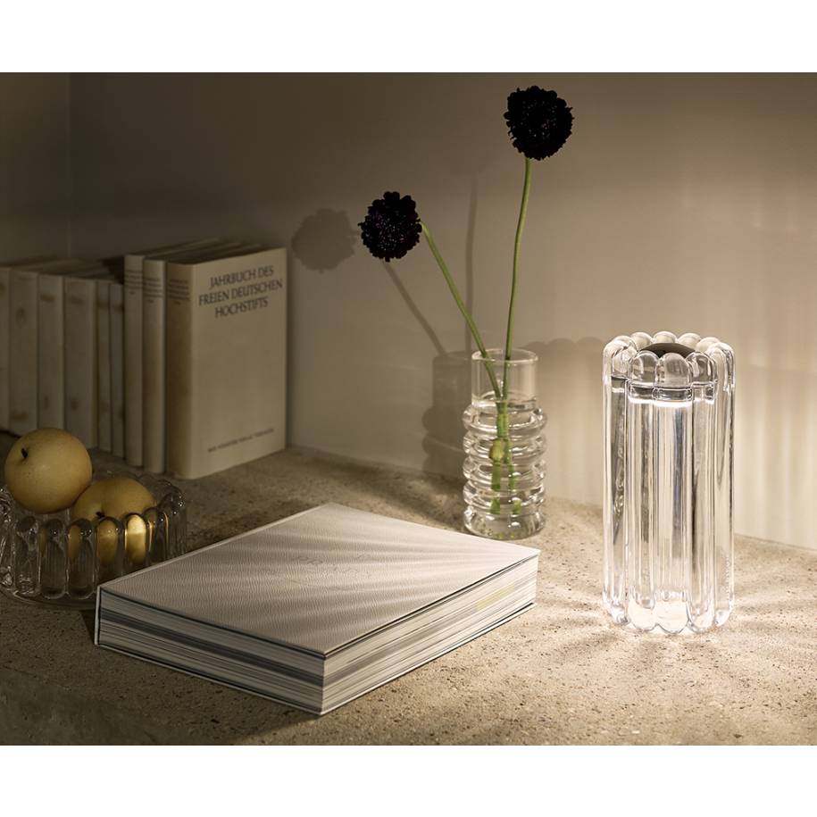 Press glass table lamp