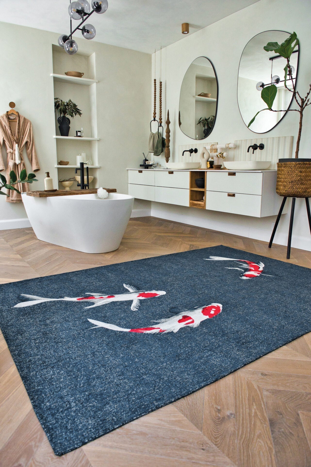 Pop rug koi japanese pond blue