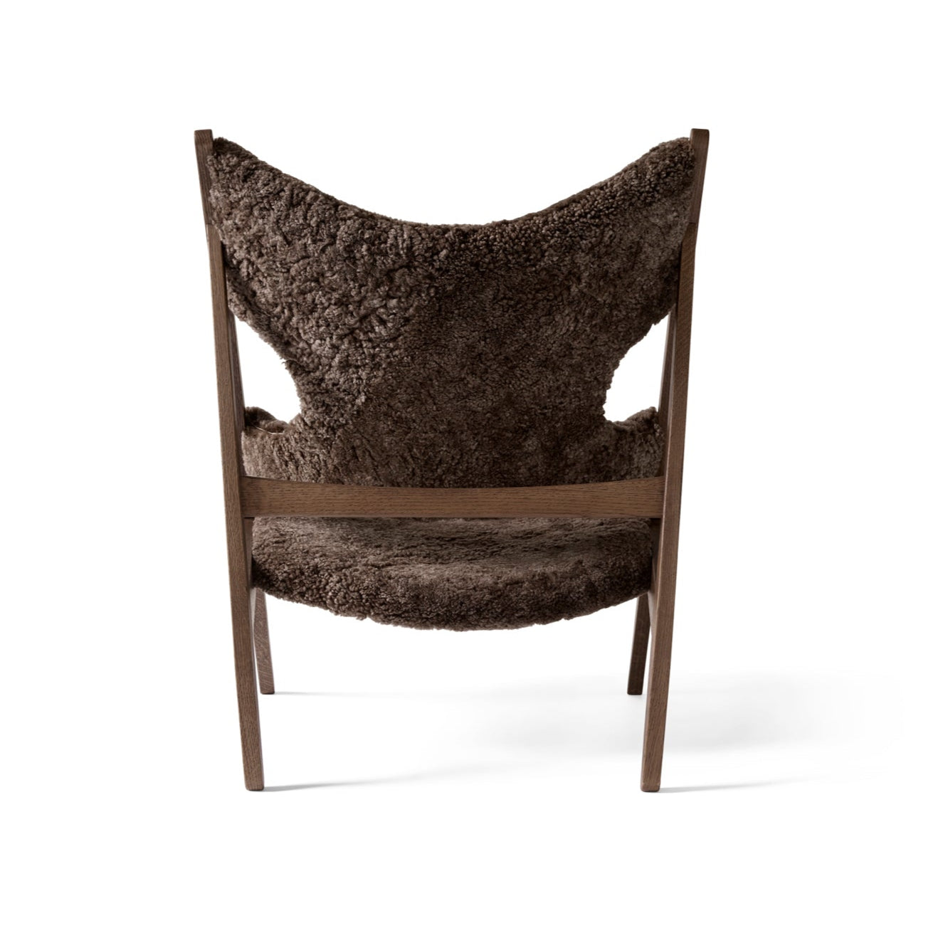 KNITTING armchair dark brown sheep leather with dark oak base
