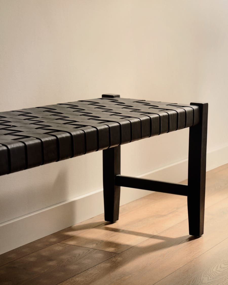 Calixta Black Leather Bench