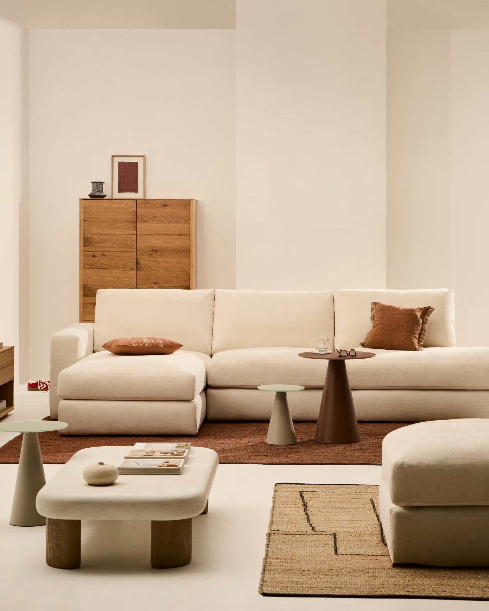 5-Sitzer-Ecksofa links ALEA Ecru Chenille [Klaudia] [Amelia spr] 