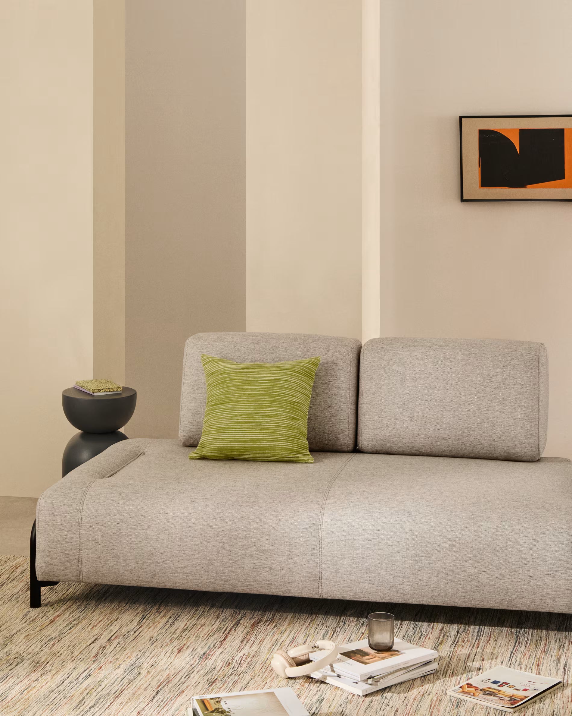 Sofa modułowa 2-osobowa COMPO szarobeżowy z czarną podstawą