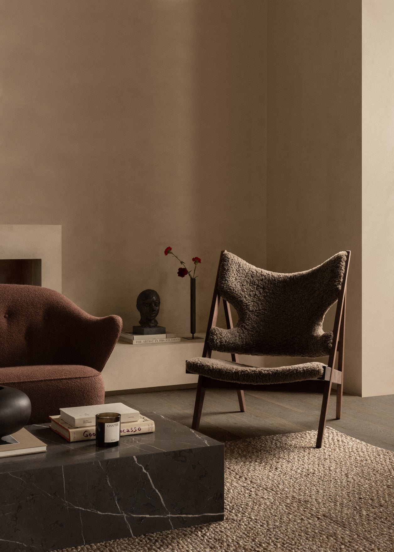 Sofa INGEBORG beige Schafsleder mit Eichenbasis [Julia]