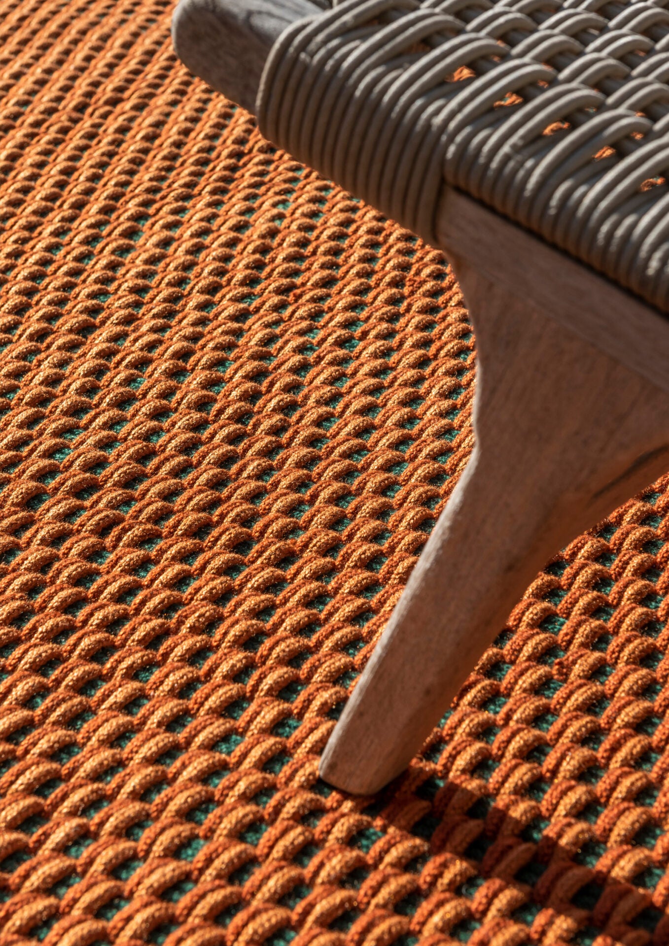 Orange-green lace external rug