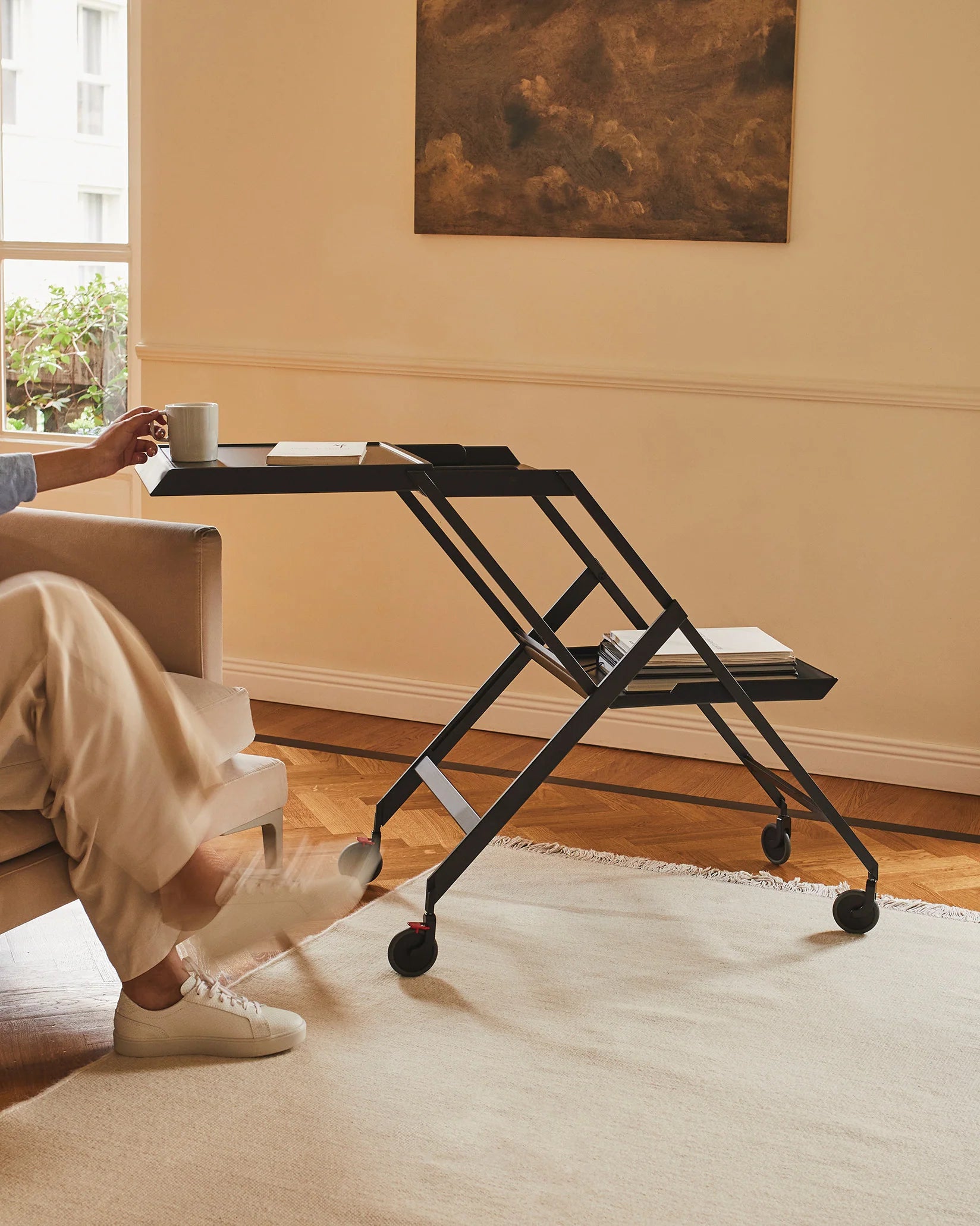 Black paddling trolley on the wheels