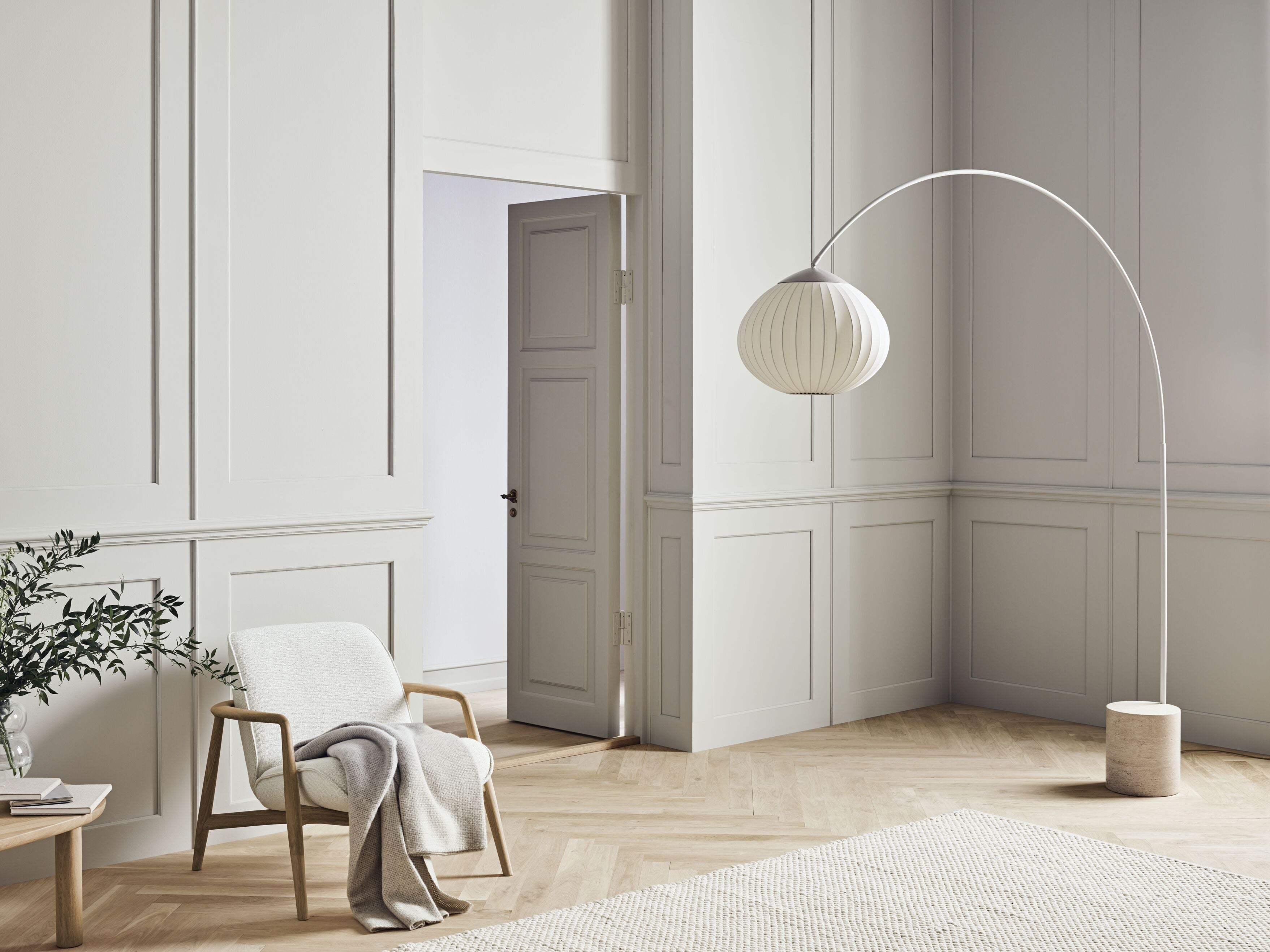 Acorn White floor lamp with gray concrete base