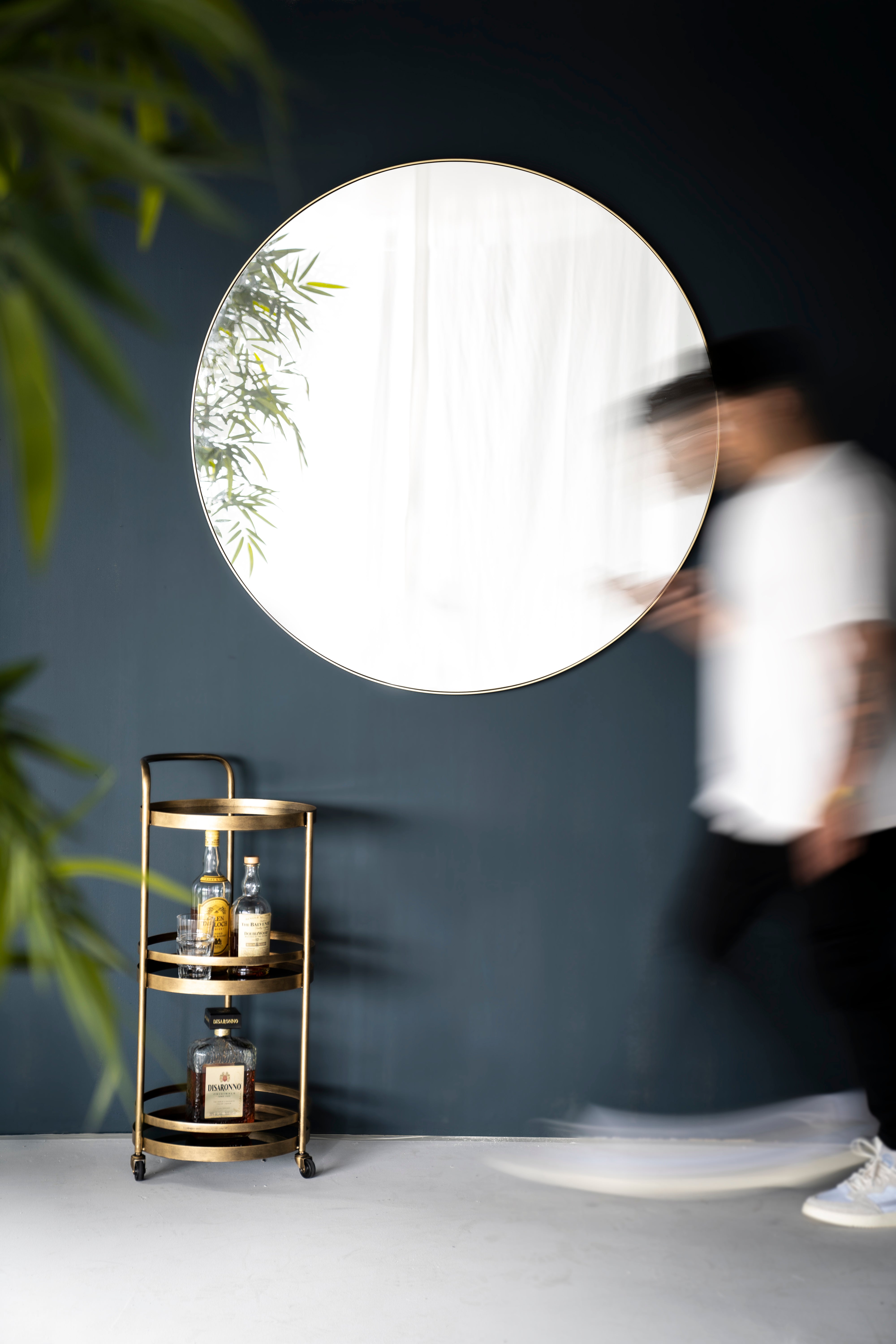 Immense Round Mirror with Gold Frame