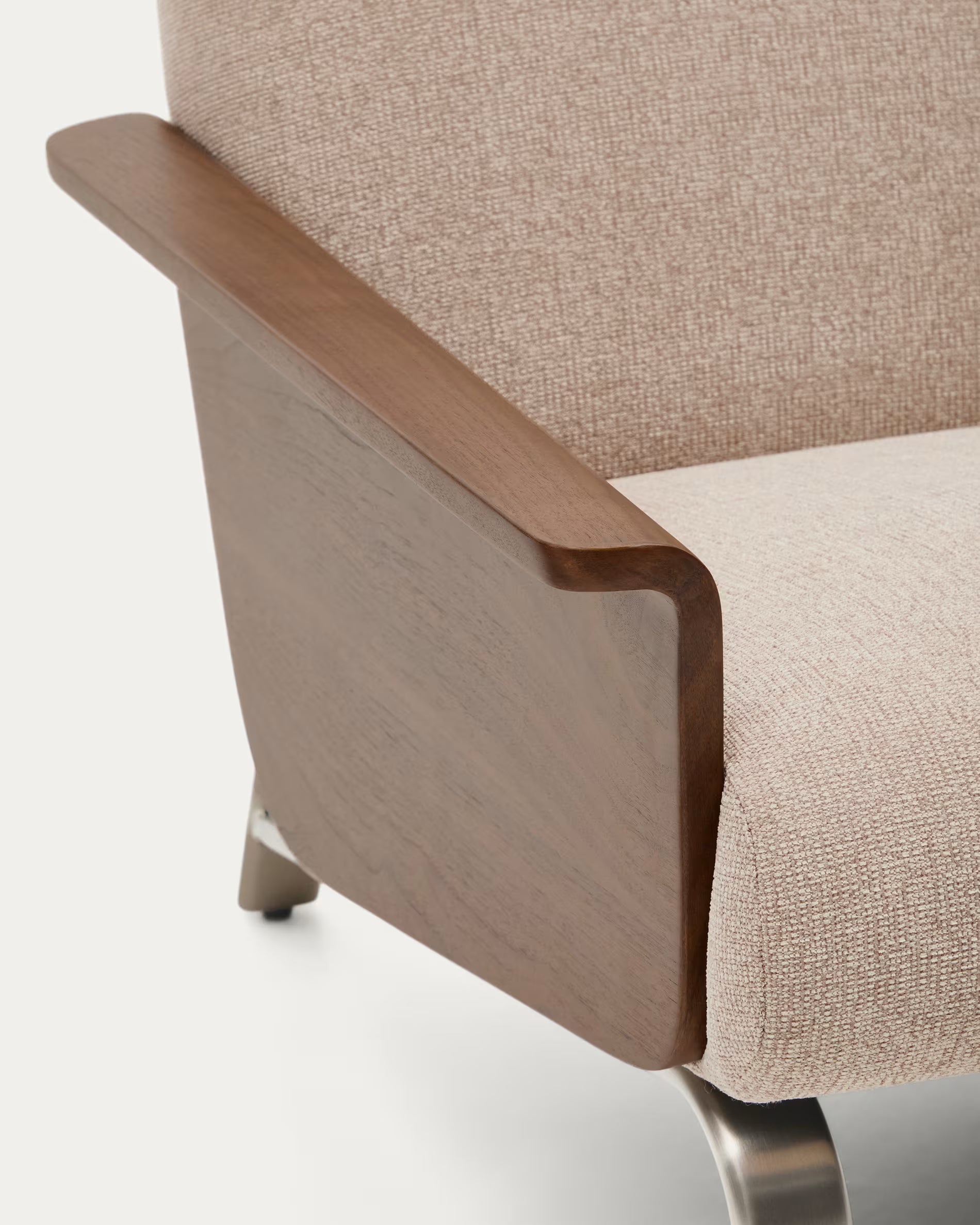 Sessel AMSEN hellbraun mit Nussbaum-Sperrholz und Stahlbasis