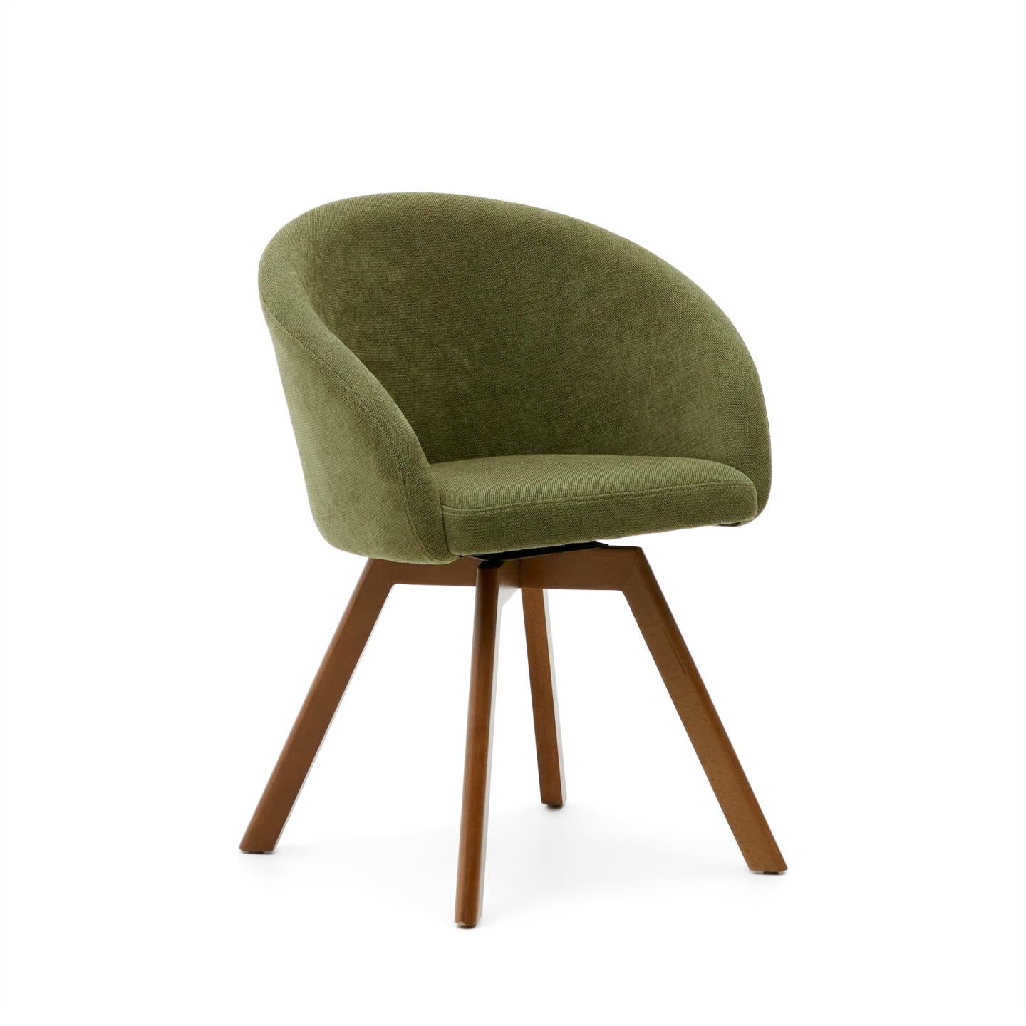 Krzesło obrotowe MARVIN zielony szenil z orzechową podstawą La Forma    Eye on Design